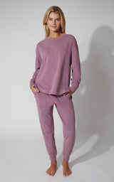2 PC Marled Pique Oversized Crew Neck Sweatshirt and Slim Fit Jogger Set - 90 Degree by Reflex