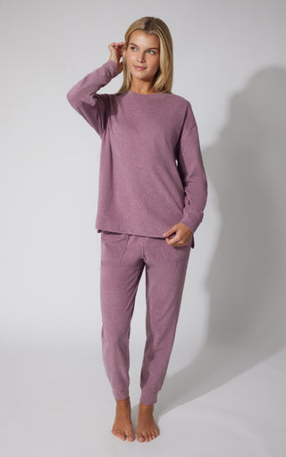 2 PC Marled Pique Oversized Crew Neck Sweatshirt and Slim Fit Jogger Set