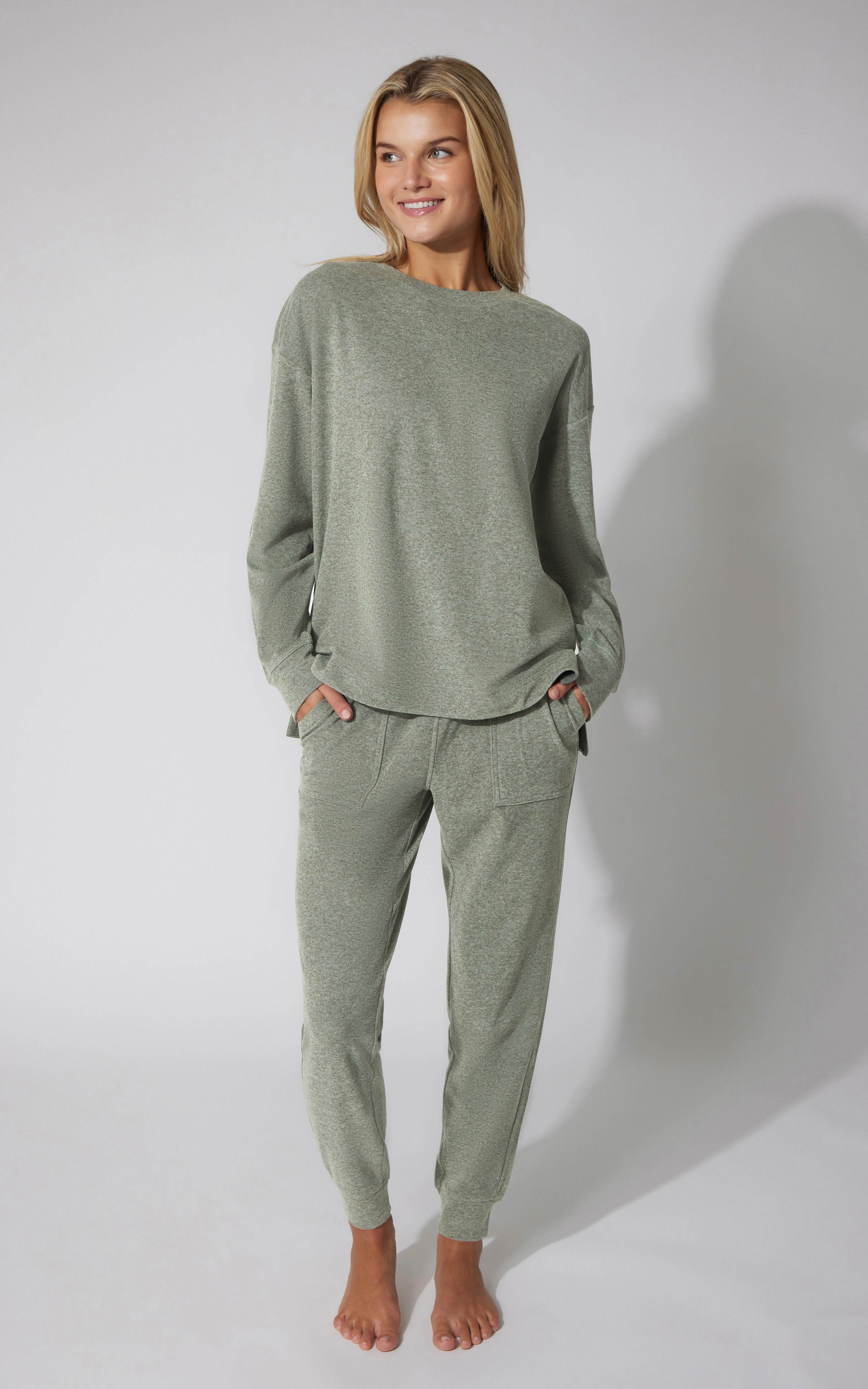 2 PC Marled Pique Oversized Crew Neck Sweatshirt and Slim Fit Jogger Set image