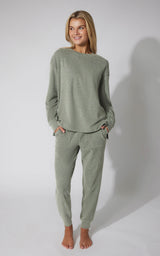 2 PC Marled Pique Oversized Crew Neck Sweatshirt and Slim Fit Jogger Set image