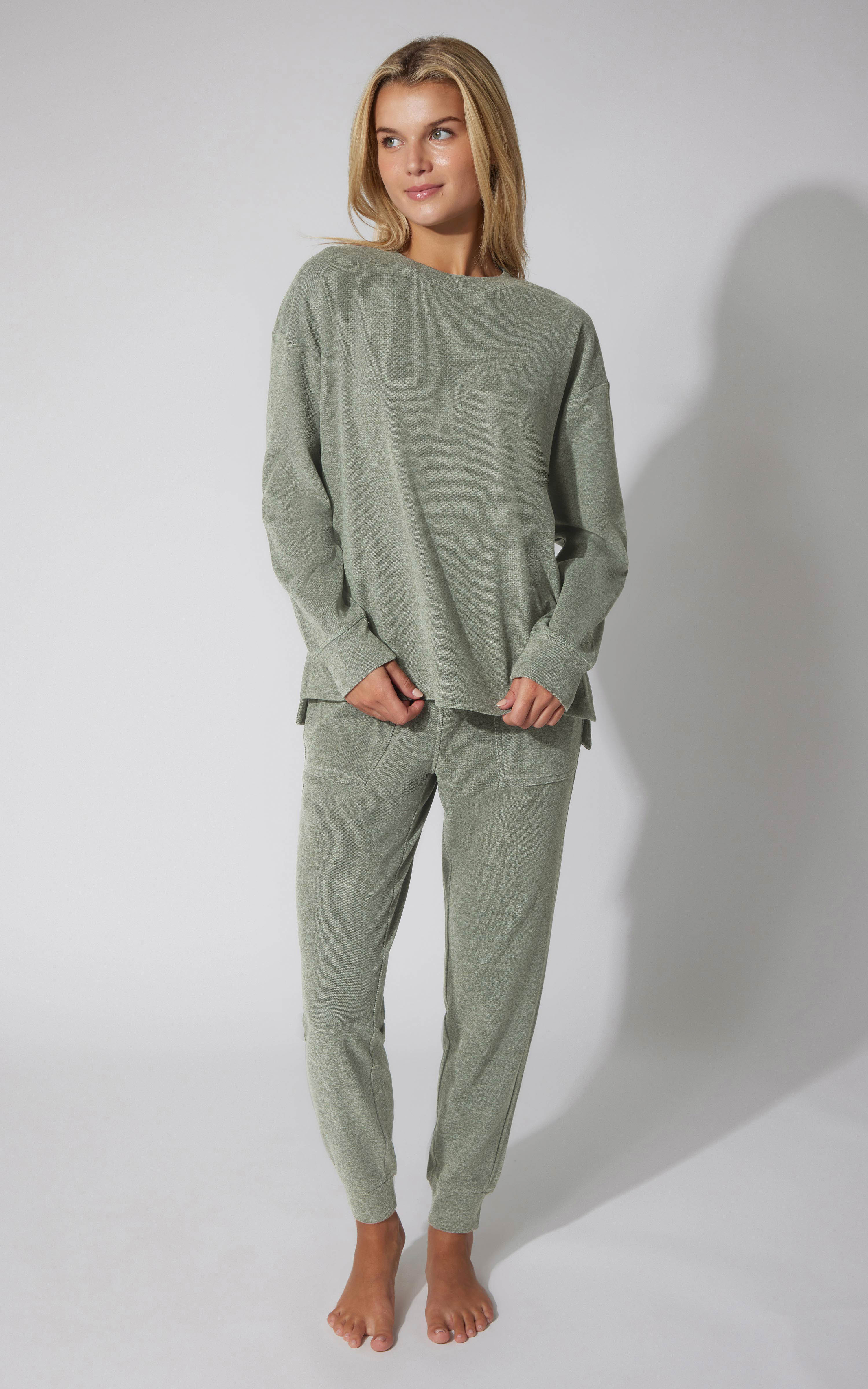 2 PC Marled Pique Oversized Crew Neck Sweatshirt and Slim Fit Jogger Set image