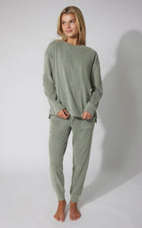 2 PC Marled Pique Oversized Crew Neck Sweatshirt and Slim Fit Jogger Set image