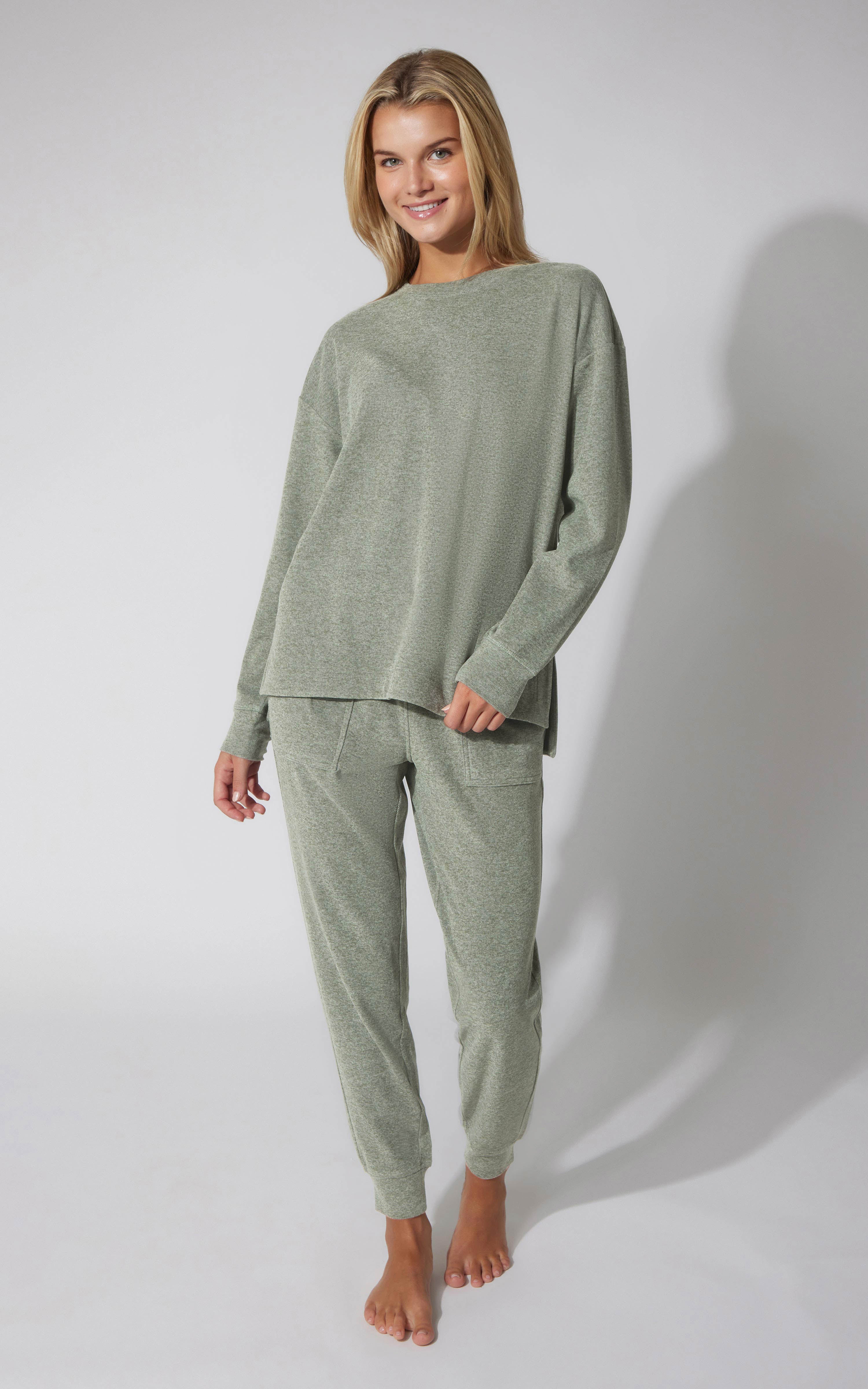 2 PC Marled Pique Oversized Crew Neck Sweatshirt and Slim Fit Jogger Set image