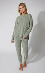2 PC Marled Pique Oversized Crew Neck Sweatshirt and Slim Fit Jogger Set image