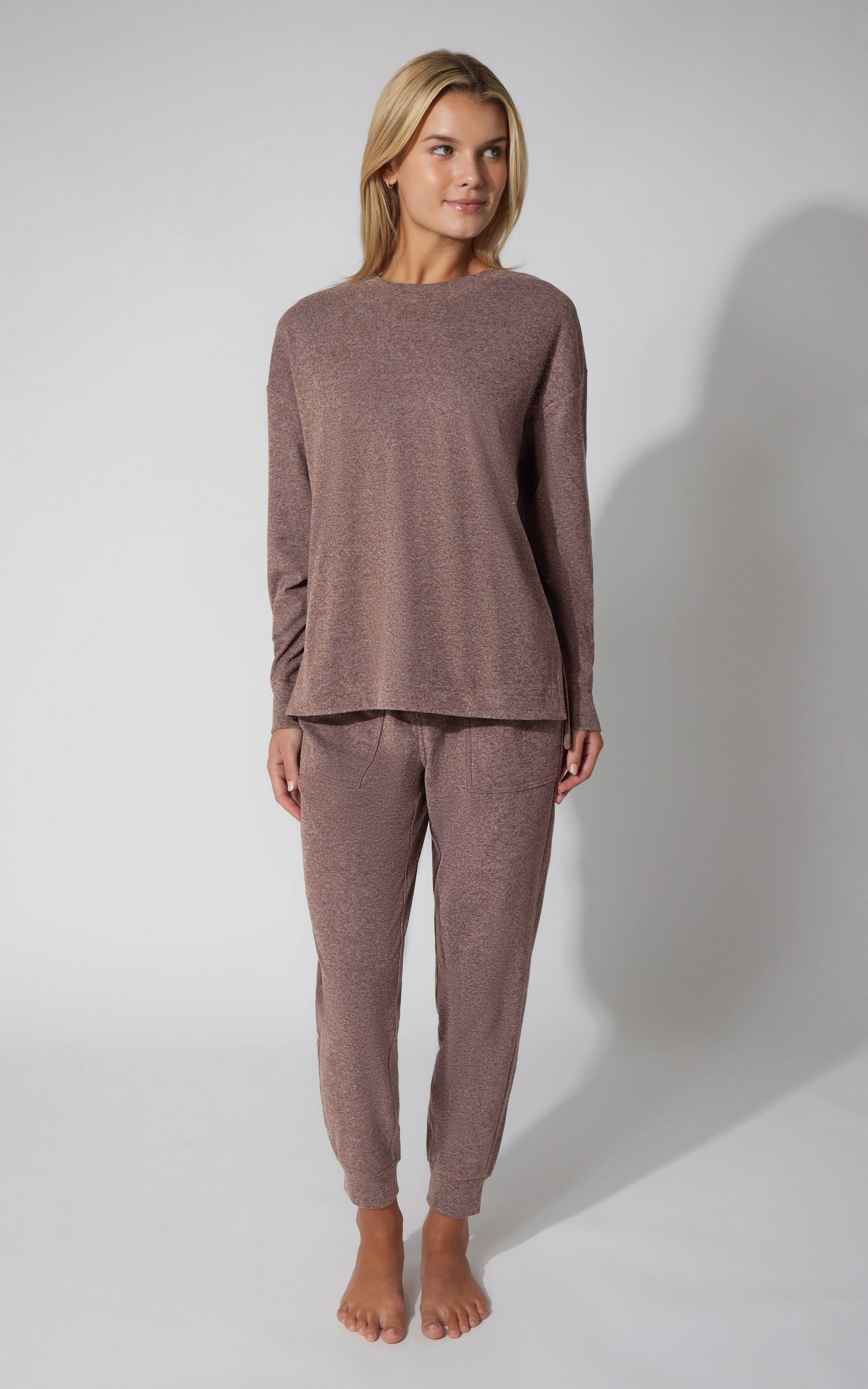 2 PC Marled Pique Oversized Crew Neck Sweatshirt and Slim Fit Jogger Set image