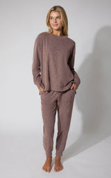 2 PC Marled Pique Oversized Crew Neck Sweatshirt and Slim Fit Jogger Set image