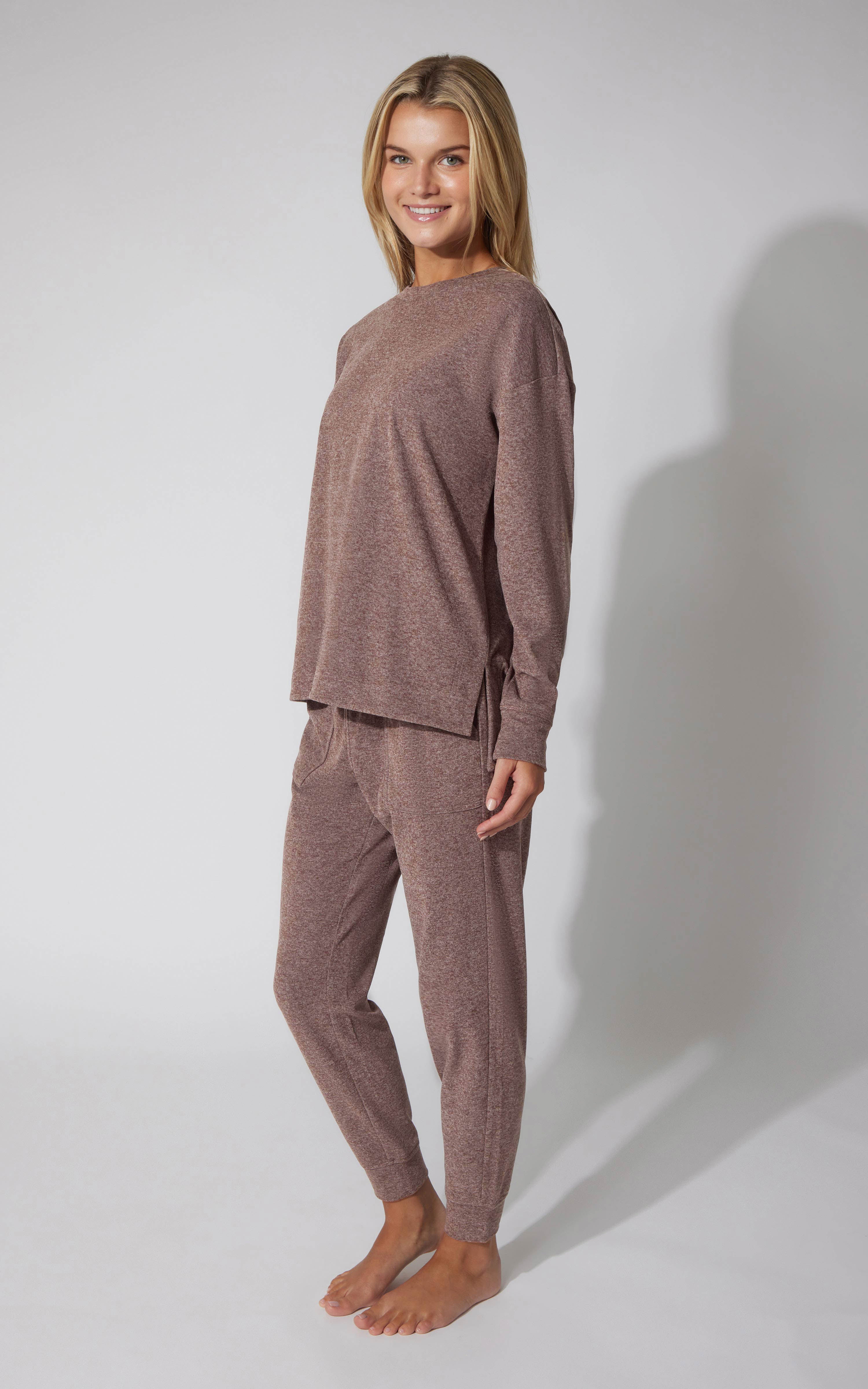 2 PC Marled Pique Oversized Crew Neck Sweatshirt and Slim Fit Jogger Set image