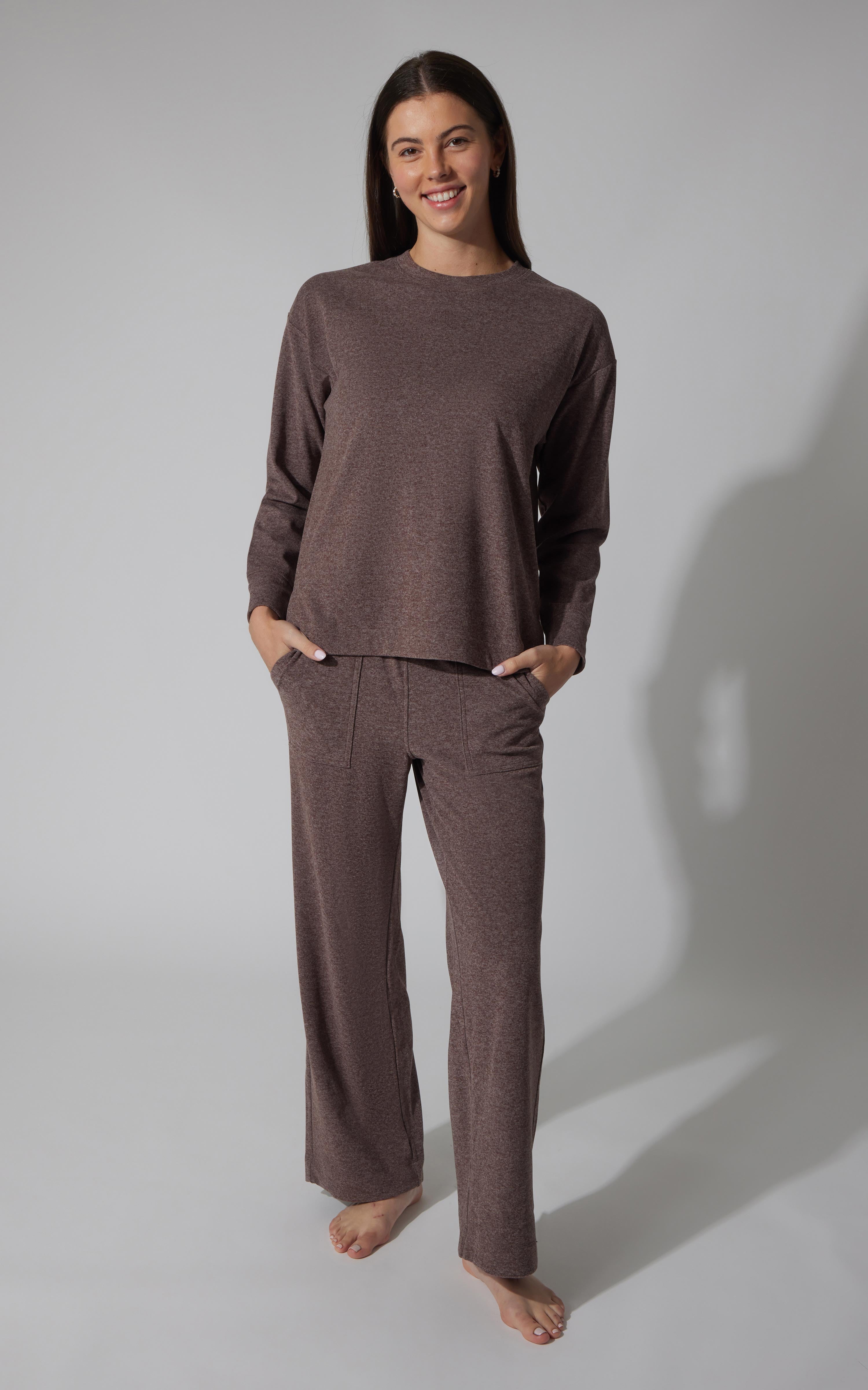 2 PC Marled Pique Oversized Crew Neck Sweatshirt and  Wide Leg Pant Set