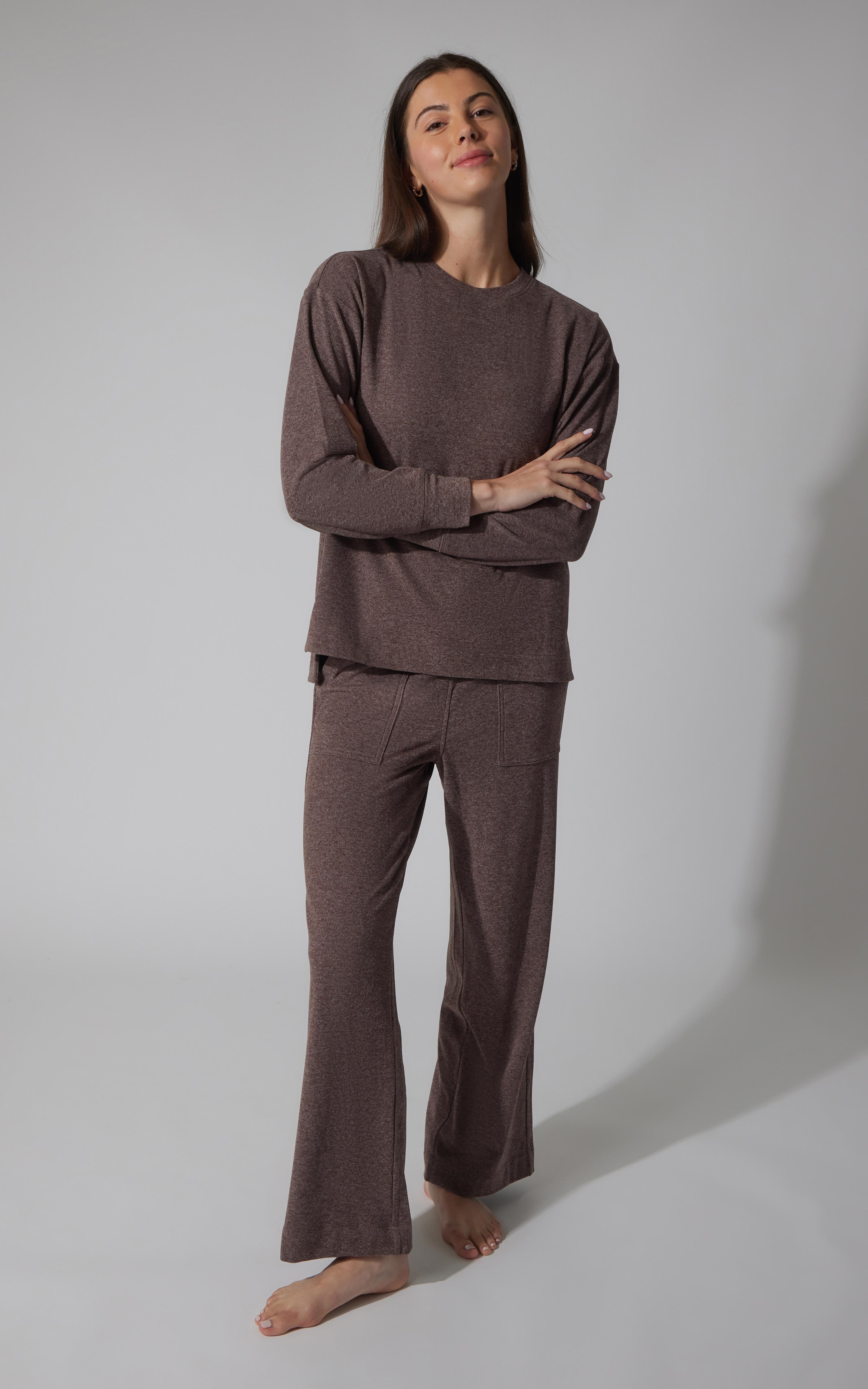2 PC Marled Pique Oversized Crew Neck Sweatshirt and  Wide Leg Pant Set