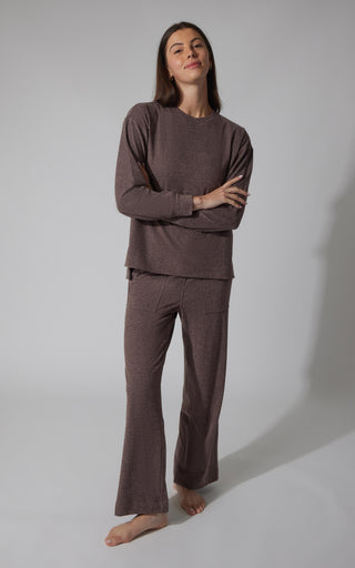 2 PC Marled Pique Oversized Crew Neck Sweatshirt and  Wide Leg Pant Set