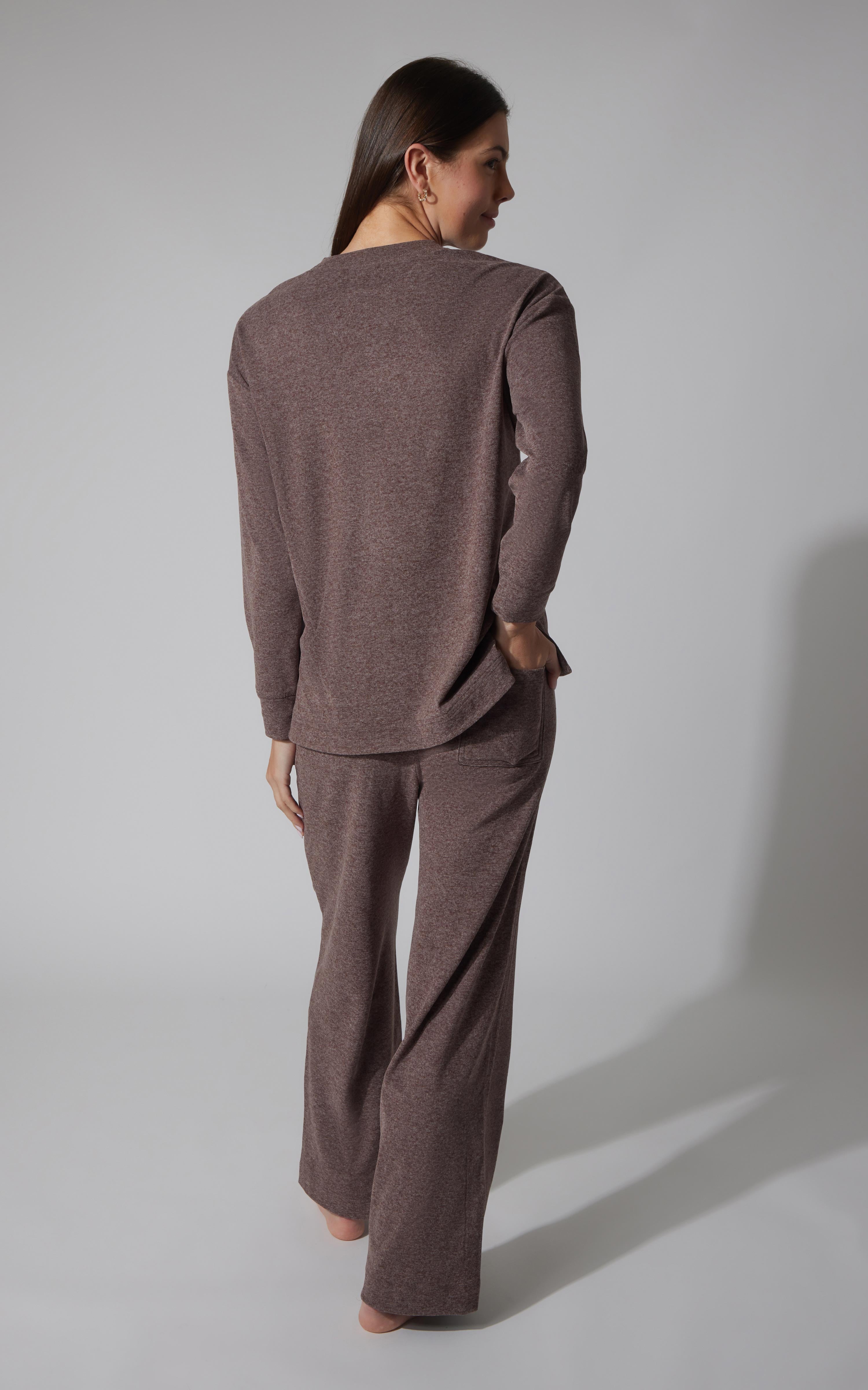 2 PC Marled Pique Oversized Crew Neck Sweatshirt and  Wide Leg Pant Set