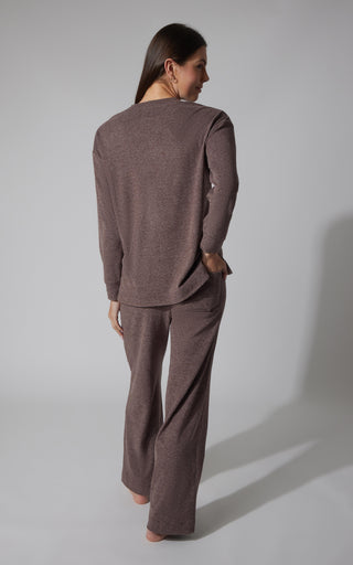 2 PC Marled Pique Oversized Crew Neck Sweatshirt and  Wide Leg Pant Set
