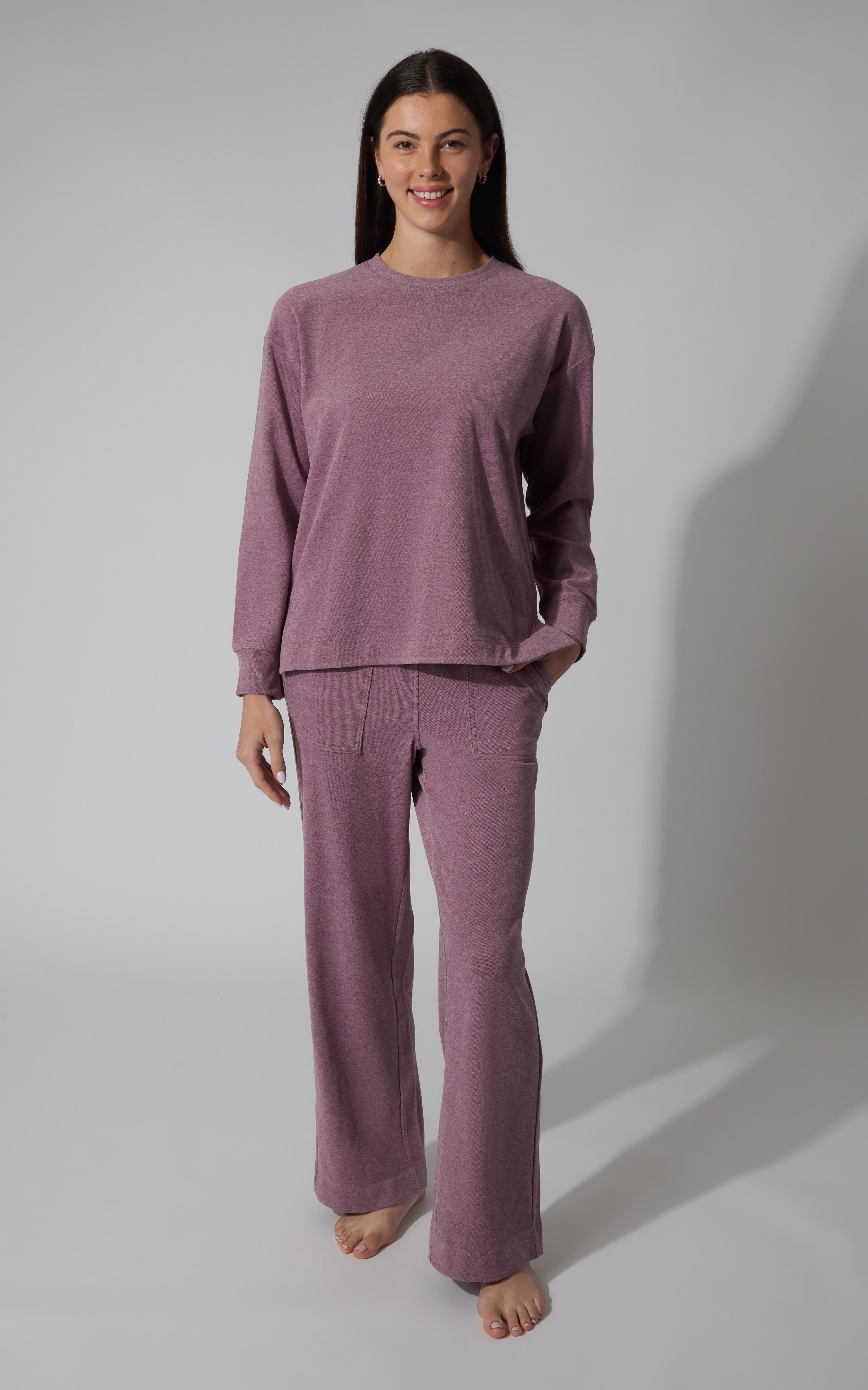 2 PC Marled Pique Oversized Crew Neck Sweatshirt and  Wide Leg Pant Set