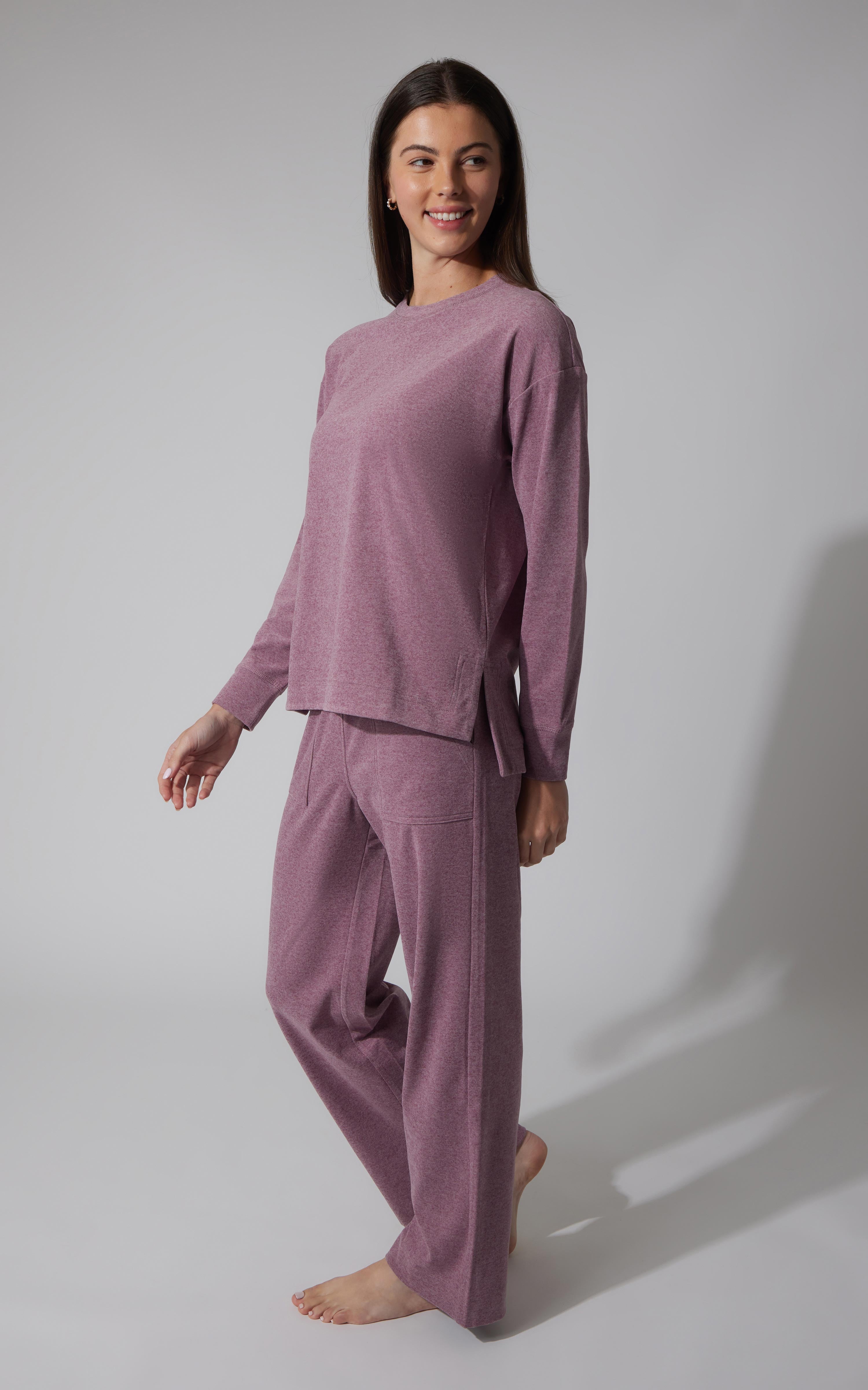 2 PC Marled Pique Oversized Crew Neck Sweatshirt and  Wide Leg Pant Set