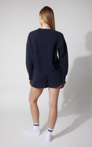 3 PC Washed Loop Terry Crew Neck Long Sleeve + High Waist Short + Sock Set