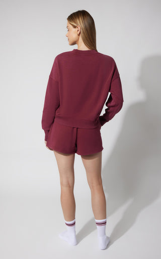 3 PC Washed Loop Terry Crew Neck Long Sleeve + High Waist Short + Sock Set