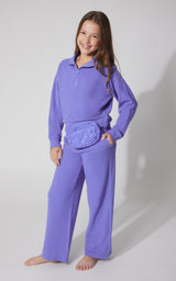 Girls 3 PC Softlite Rib Chill Quarter Zip + Wide Leg Pant + Fanny Pack Set - 90 Degree by Reflex