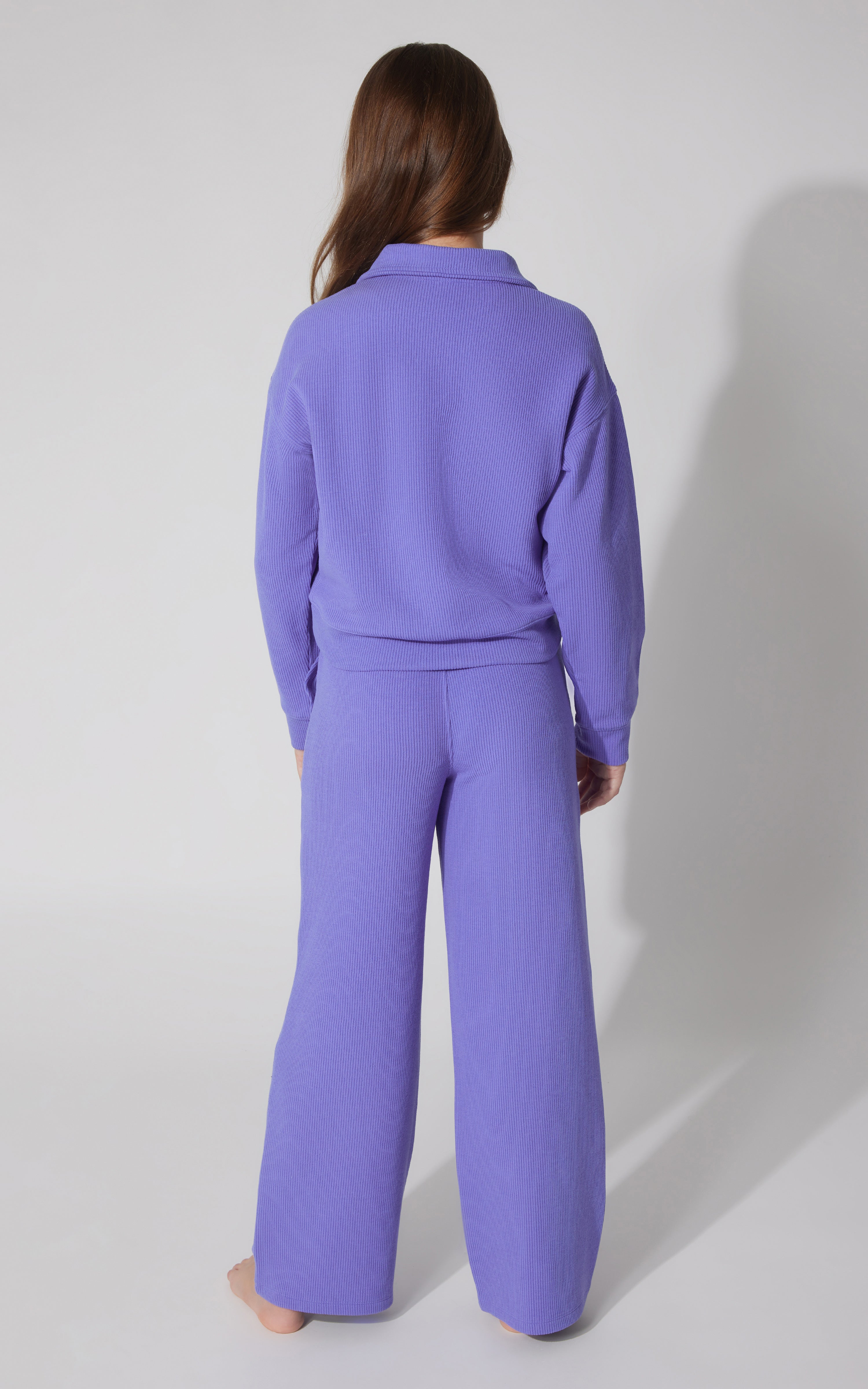 Girls 3 PC Softlite Rib Chill Quarter Zip + Wide Leg Pant + Fanny Pack Set - 90 Degree by Reflex
