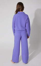Girls 3 PC Softlite Rib Chill Quarter Zip + Wide Leg Pant + Fanny Pack Set - 90 Degree by Reflex