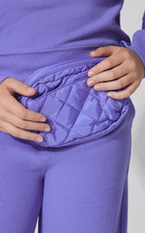 Girls 3 PC Softlite Rib Chill Quarter Zip + Wide Leg Pant + Fanny Pack Set - 90 Degree by Reflex