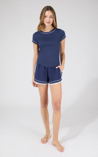 Super Soft Contrast Crew Neck Top & Lightstreme Short