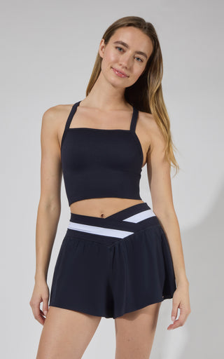 Seamless Ribbed Bra Tank w Crossover Waistband Skort - 90 Degree by Reflex