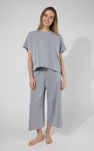 Sandwashed Softlite Hi-Low Hem Tee + Wide Leg Pant w/Drawstring Set - 90 Degree by Reflex