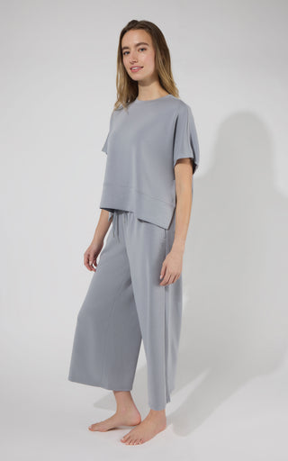 Sandwashed Softlite Hi-Low Hem Tee + Wide Leg Pant w/Drawstring Set - 90 Degree by Reflex