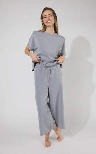 Sandwashed Softlite Hi-Low Hem Tee + Wide Leg Pant w/Drawstring Set - 90 Degree by Reflex