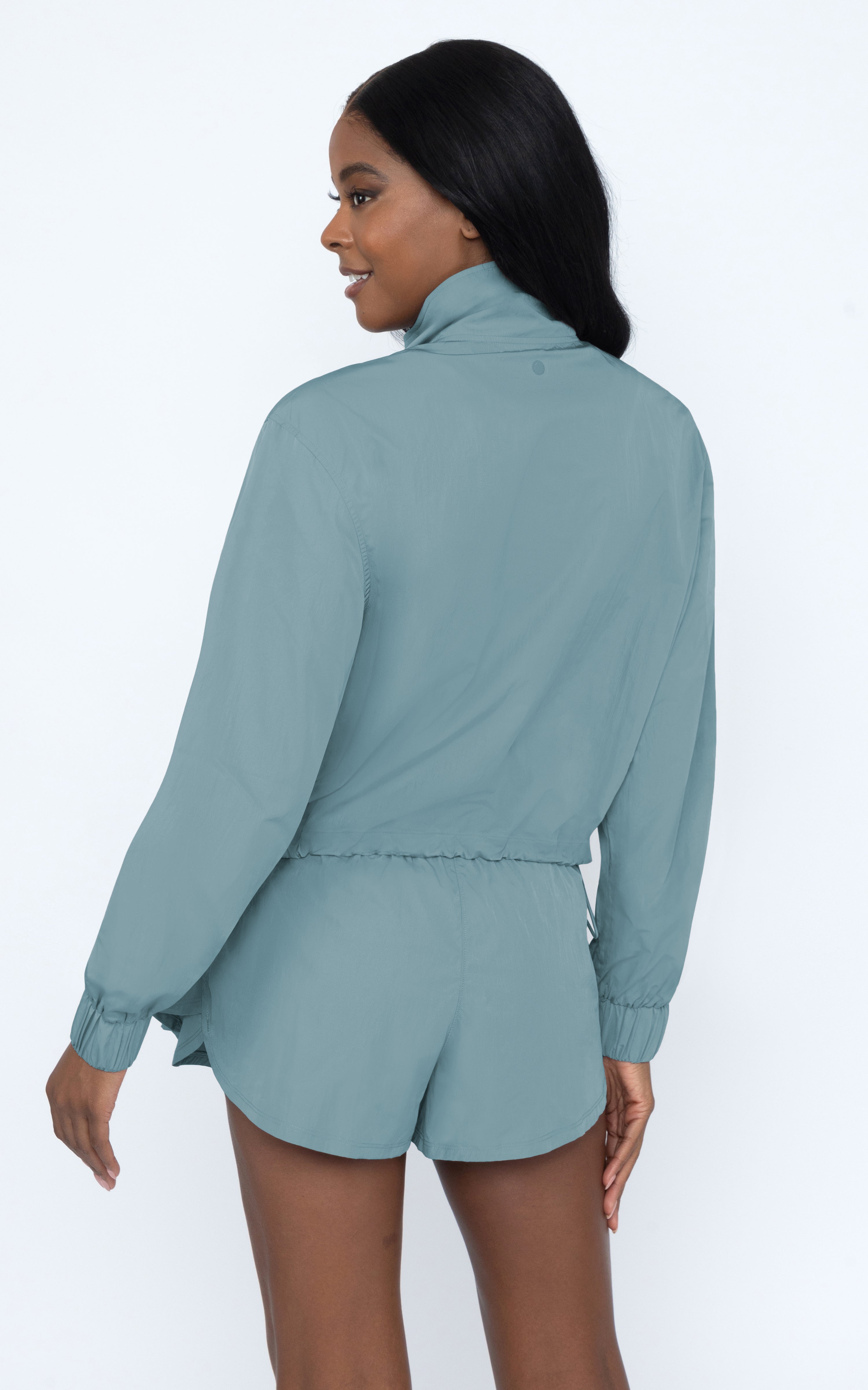 Radiant Commuter Woven Cinched Hem Cropped Windbreaker with Front Patch Pockets