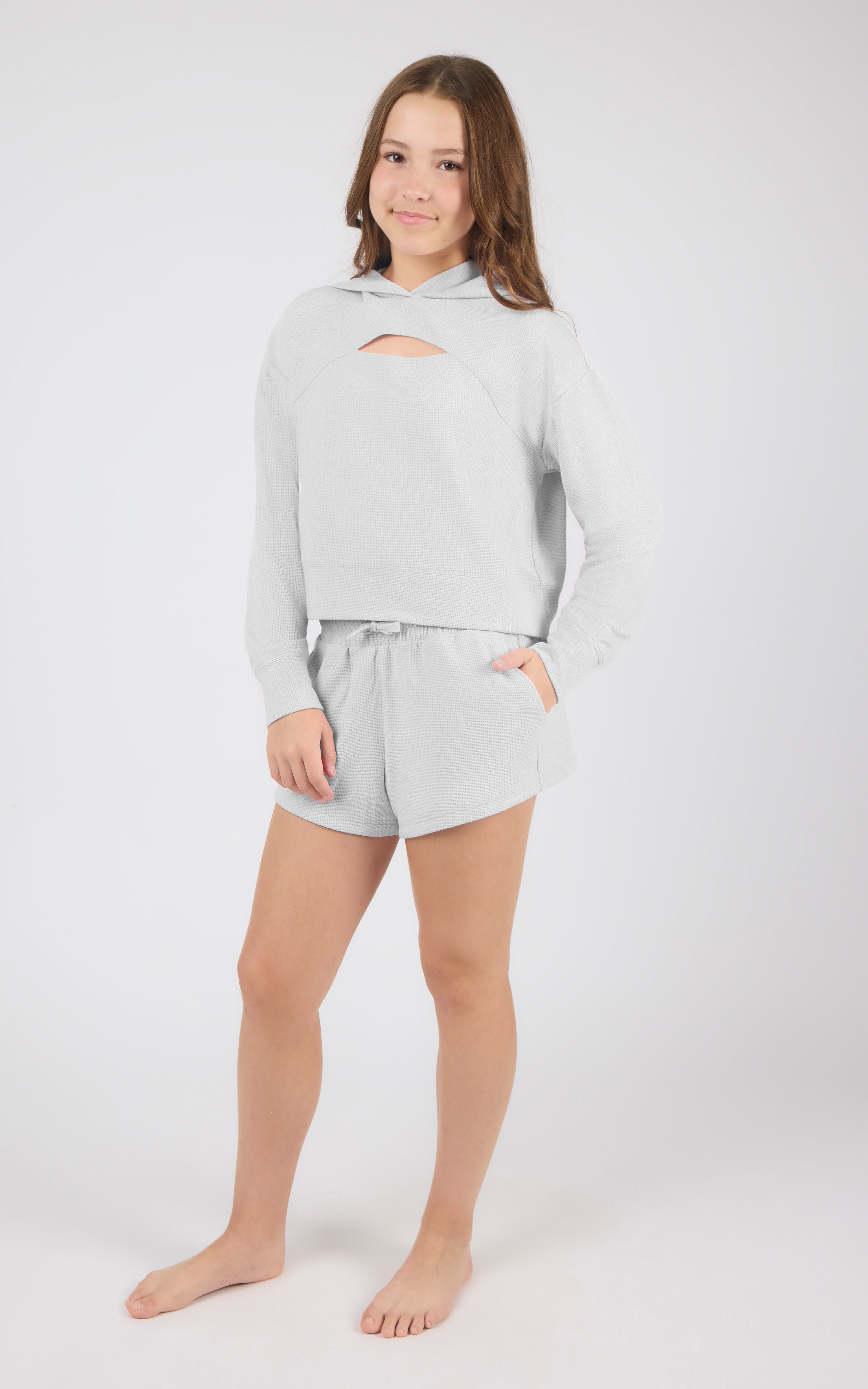 Girls Supreme Waffle Zoe Hoodie & Short Set - 90 Degree by Reflex