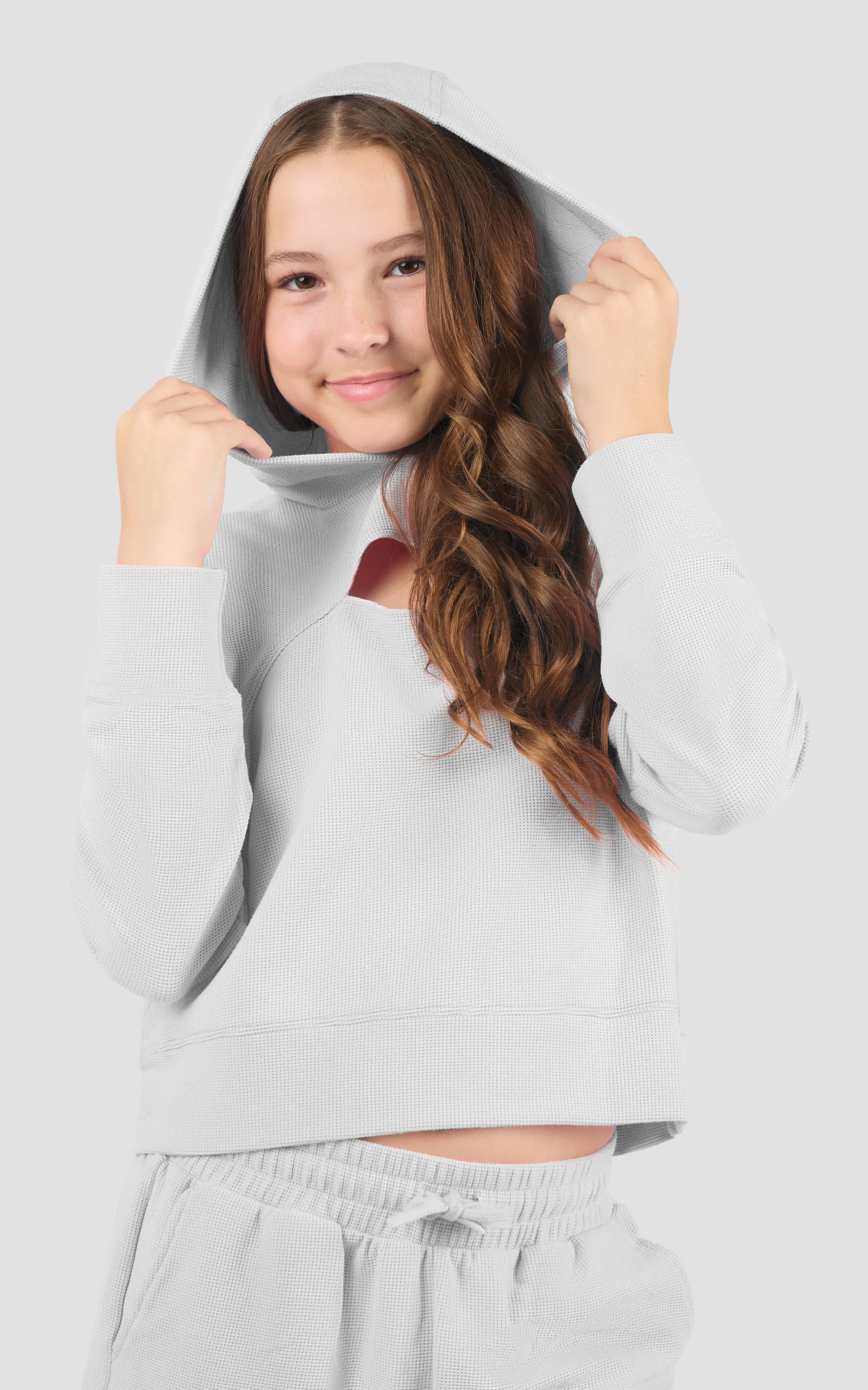 Girls Supreme Waffle Zoe Hoodie & Short Set - 90 Degree by Reflex