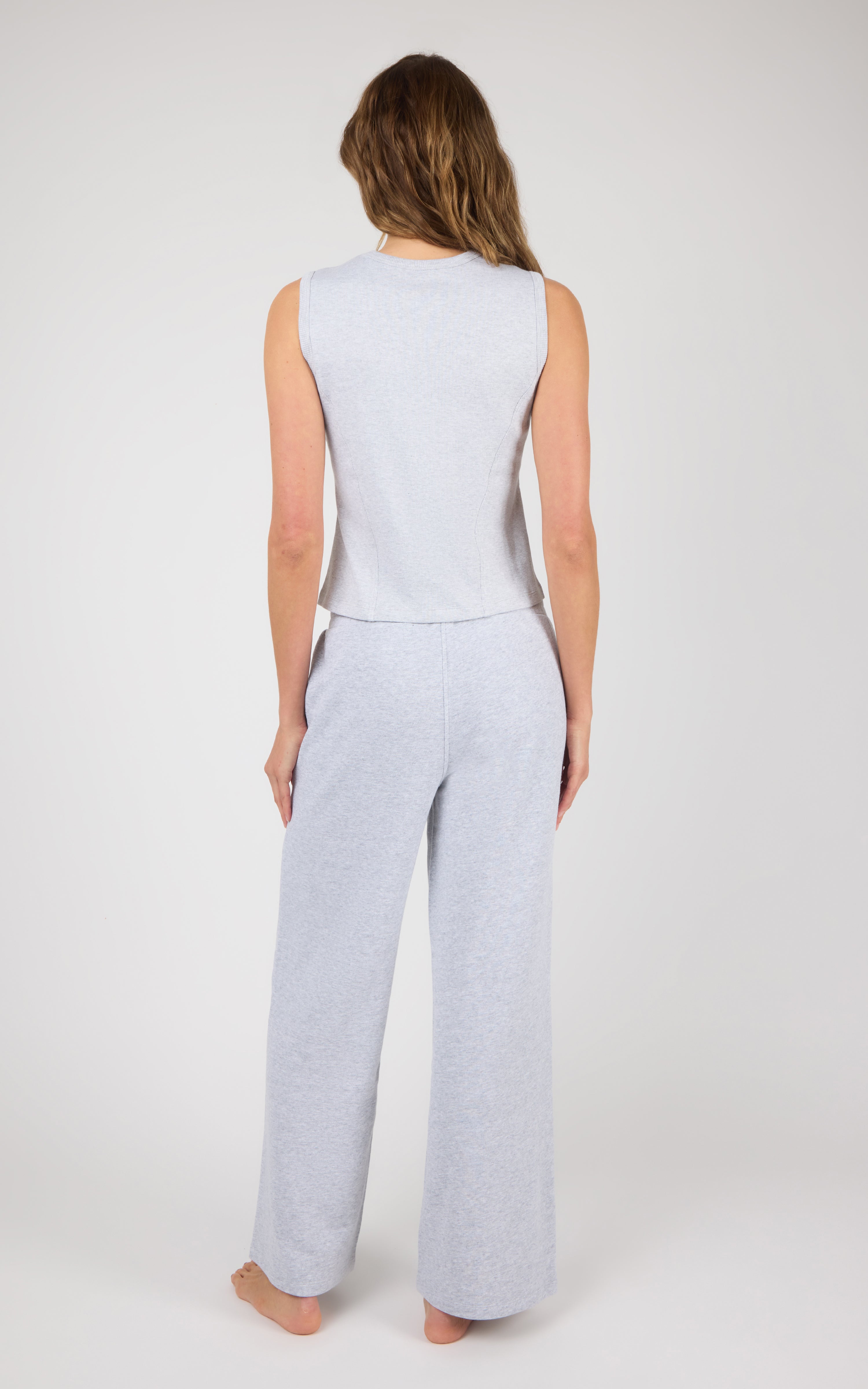 Ribbed Tank & Loop Terry Wide Leg Pant Set - 90 Degree by Reflex