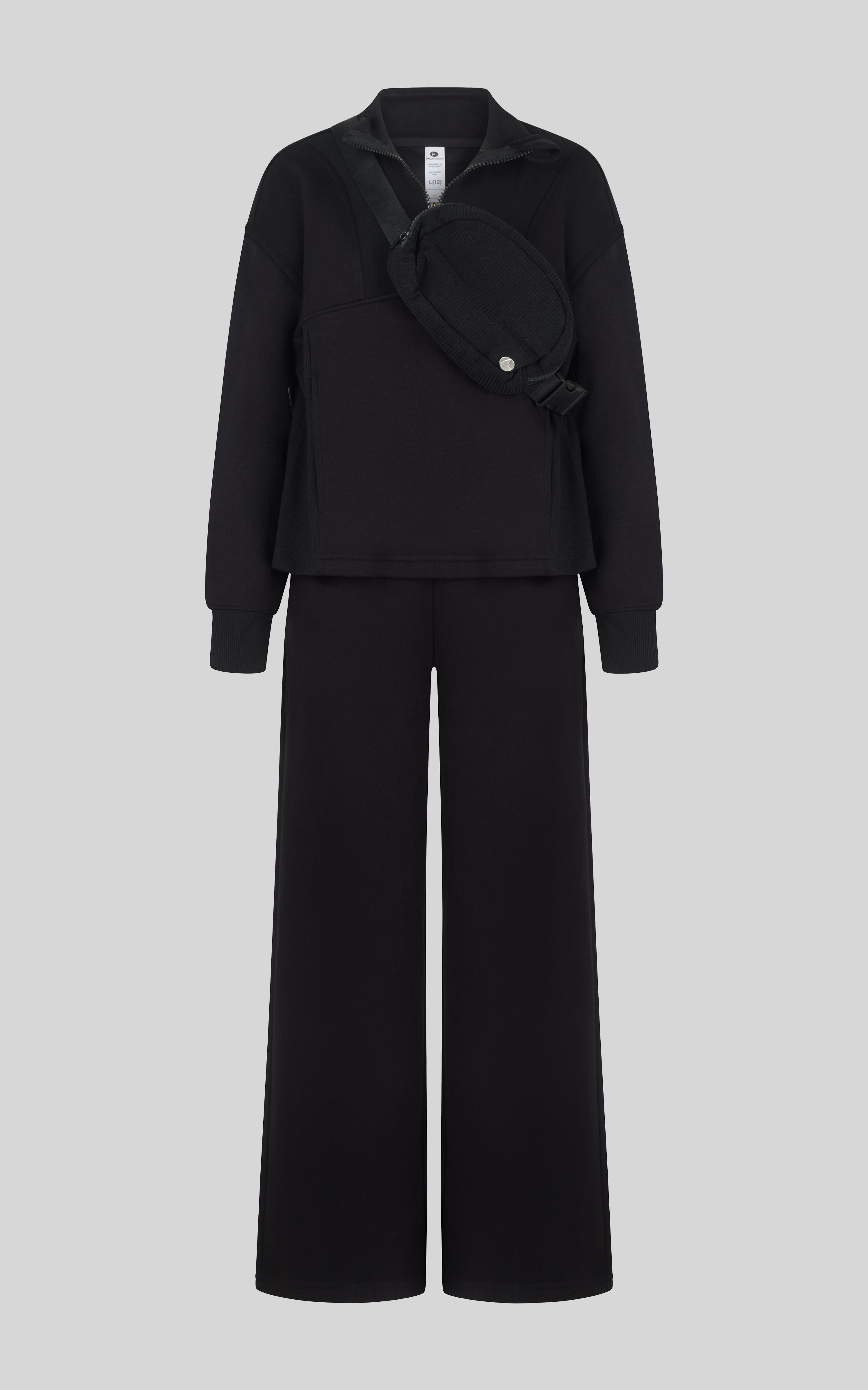 Girls 3 PC Softlite Alara Half-Zip, Noa Wide Leg Pant & Bag Set - Black Combo - 1