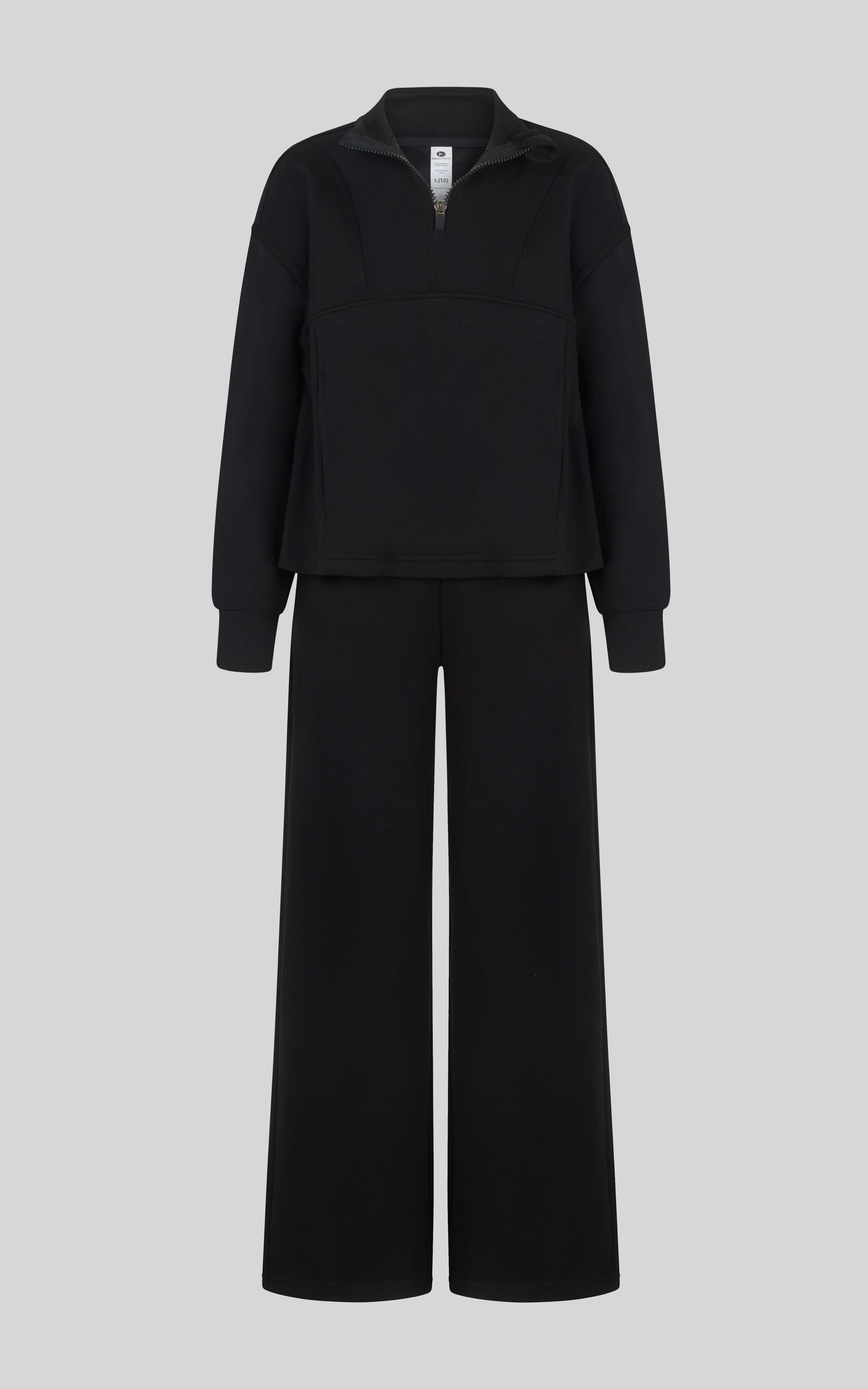 Girls 3 PC Softlite Alara Half-Zip, Noa Wide Leg Pant & Bag Set - Black Combo - 2