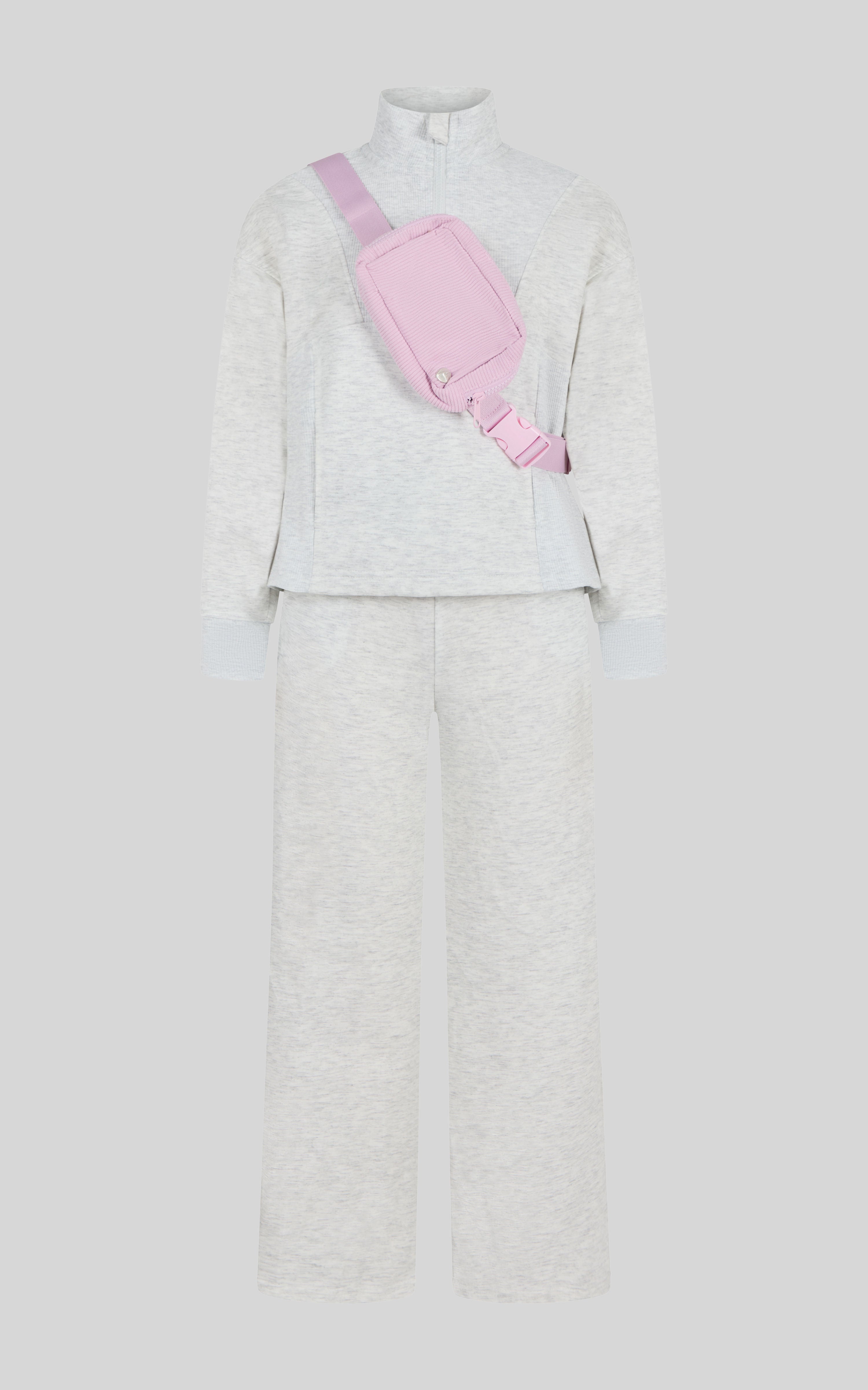 Girls 3 PC Softlite Alara Half-Zip, Noa Wide Leg Pant & Bag Set - Htr.Lt.Grey Combo - 1
