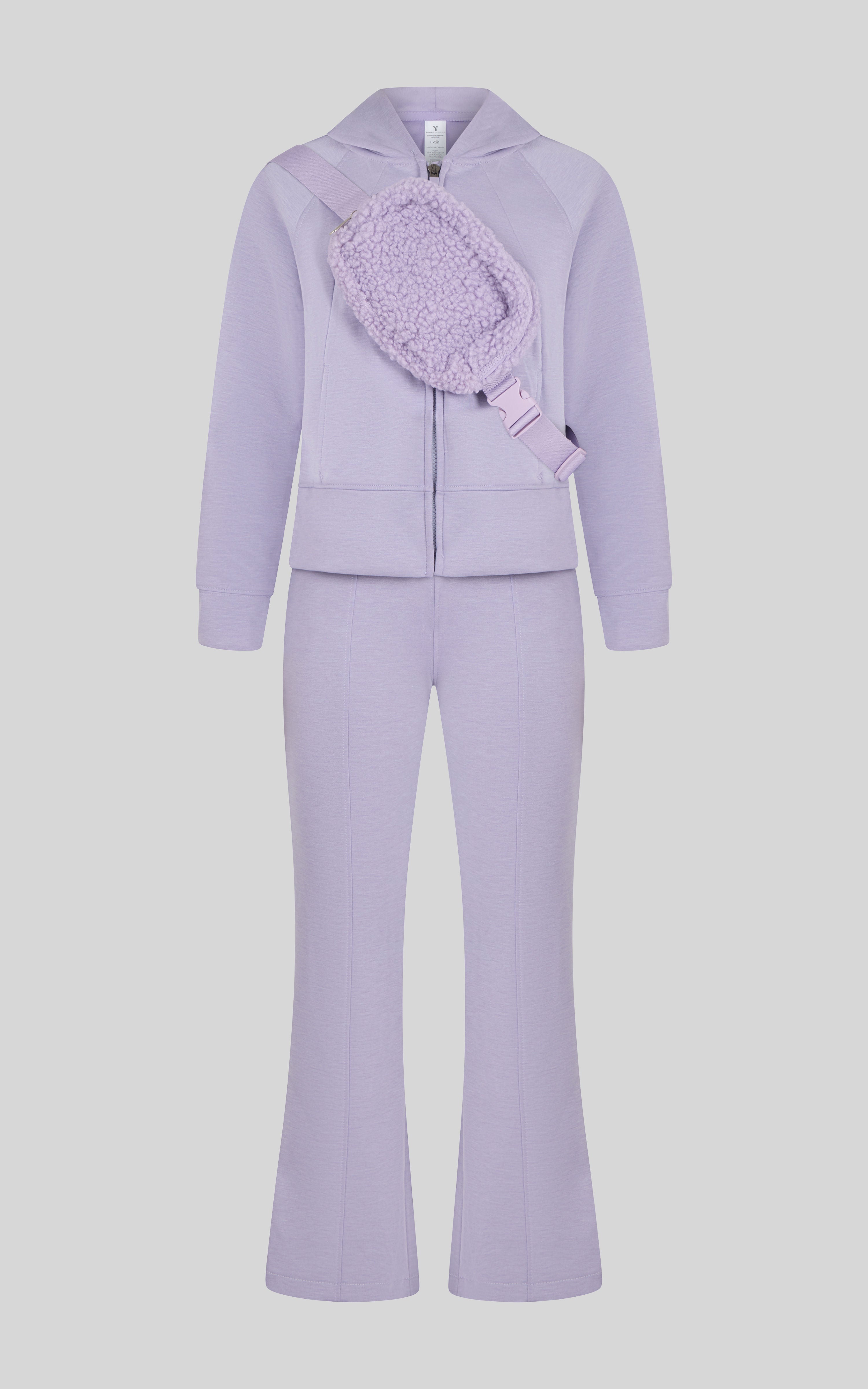 Girls 3 PC Softlite Kaelia Full-Zip Hoodie, Flare Pant & Bag Set - Htr.Heirloom Lilac - 1