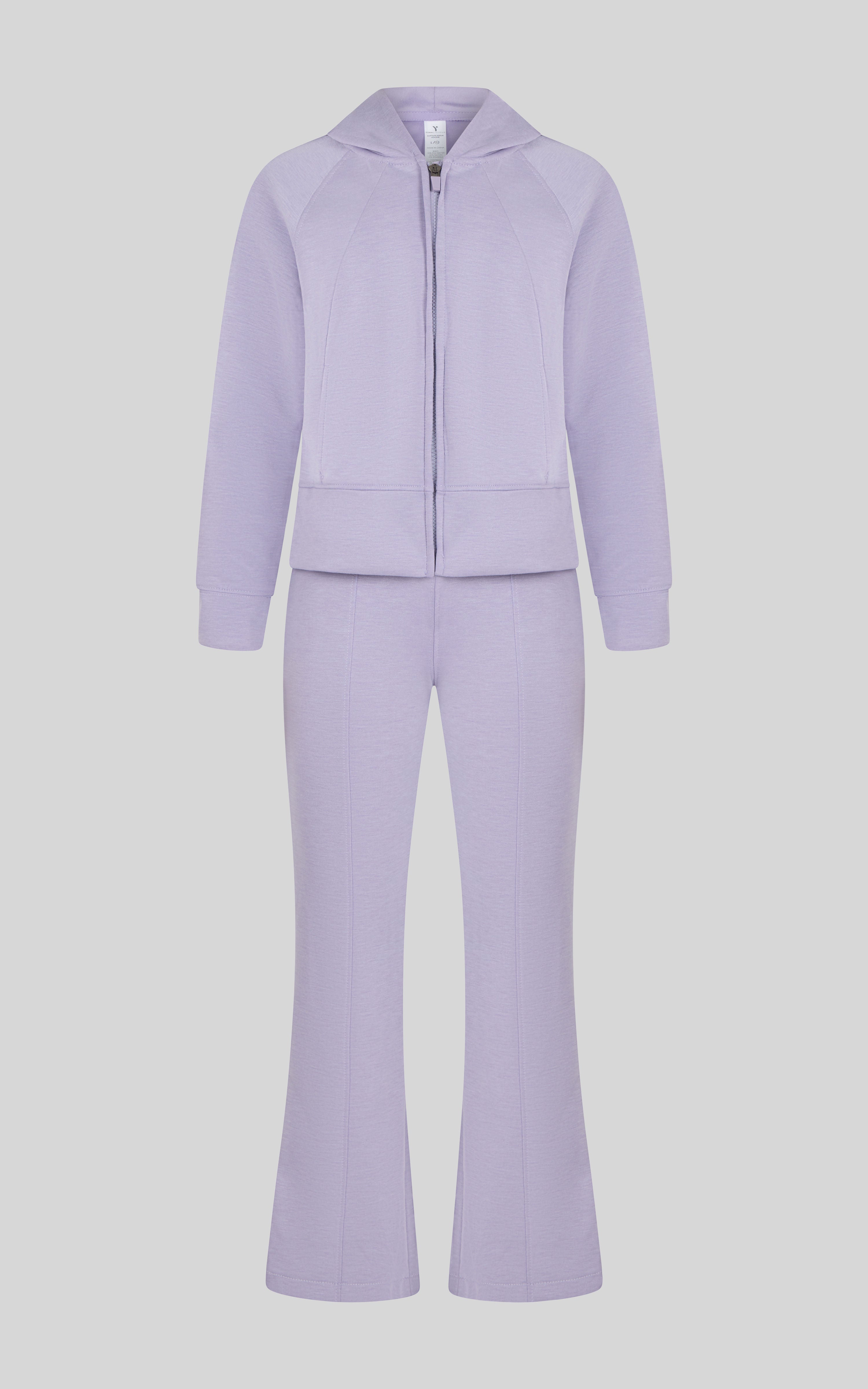 Girls 3 PC Softlite Kaelia Full-Zip Hoodie, Flare Pant & Bag Set - Htr.Heirloom Lilac - 2