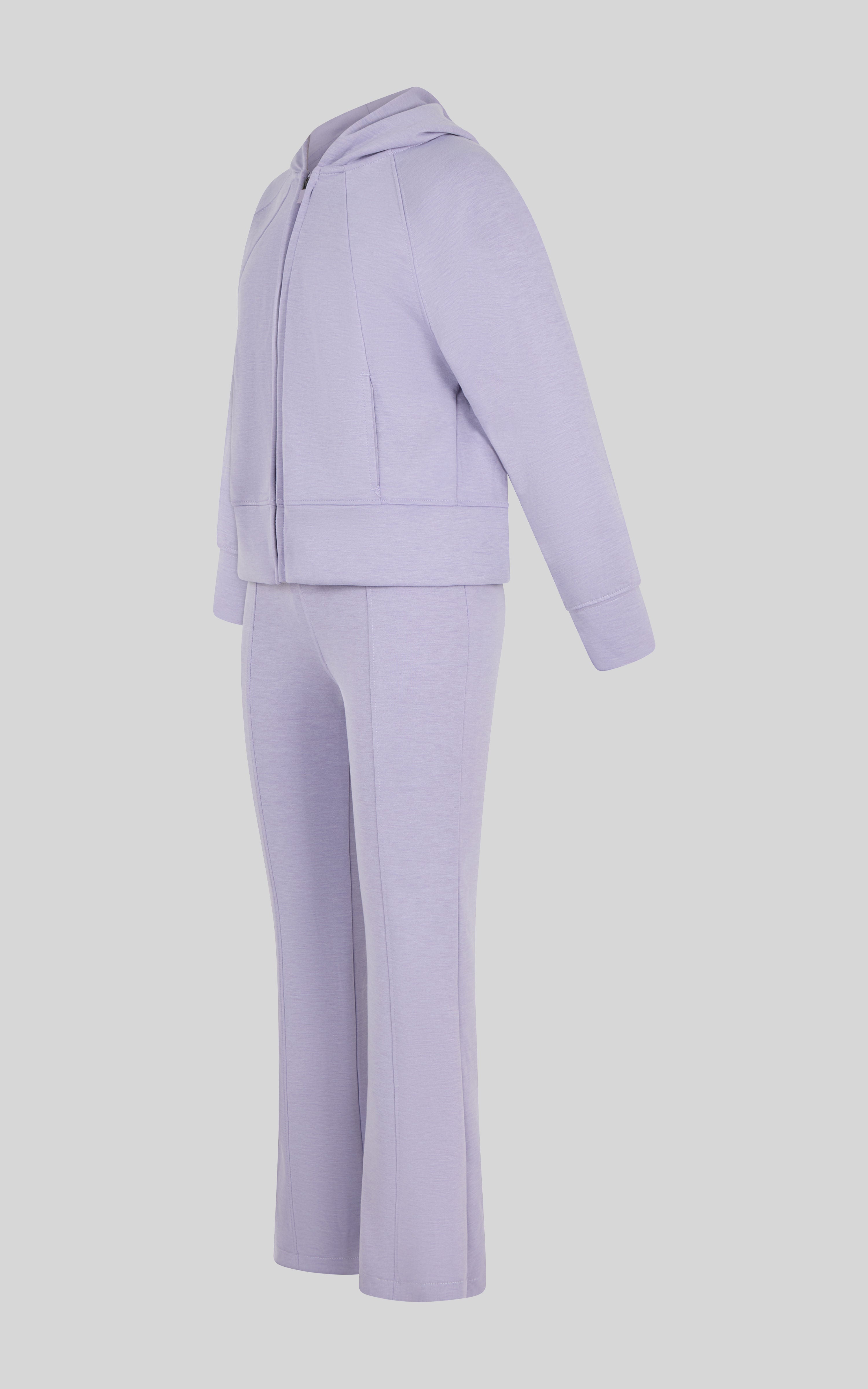 Girls 3 PC Softlite Kaelia Full-Zip Hoodie, Flare Pant & Bag Set - Htr.Heirloom Lilac - 4