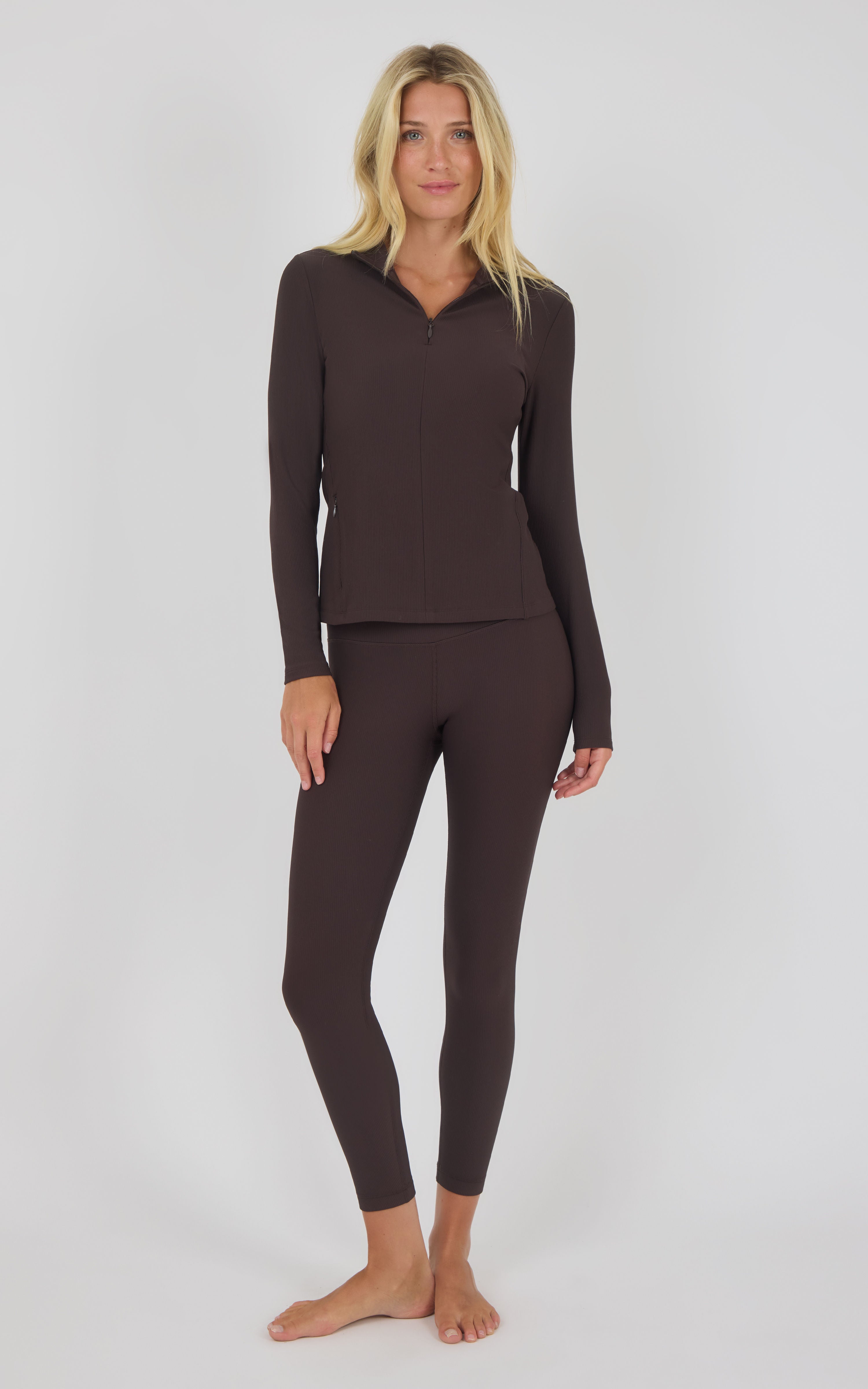 Chill Tech Rib Audra Half Zip Jacket & Everyday Ankle Tight Set - 90 Degree by Reflex