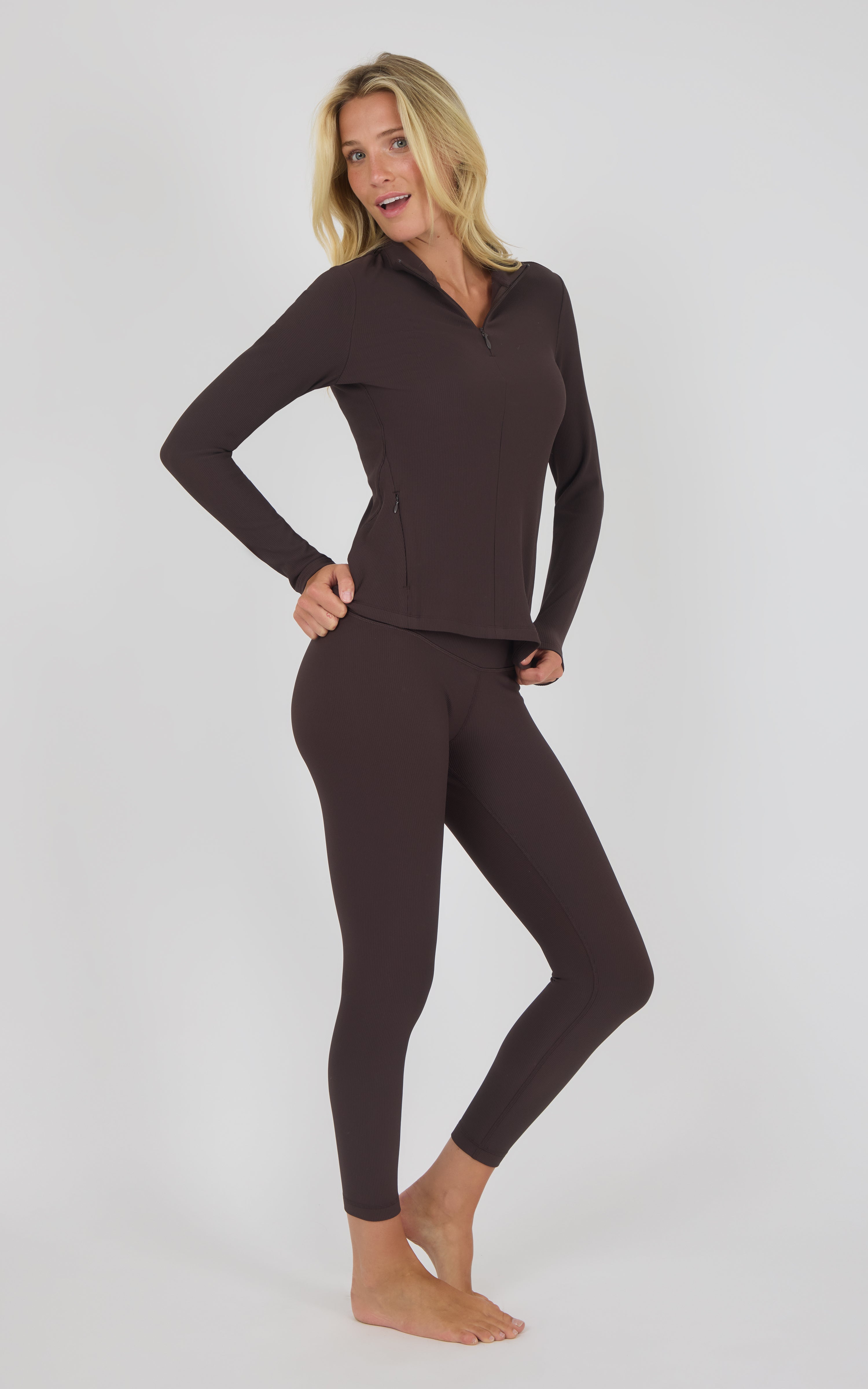 Chill Tech Rib Audra Half Zip Jacket & Everyday Ankle Tight Set - 90 Degree by Reflex