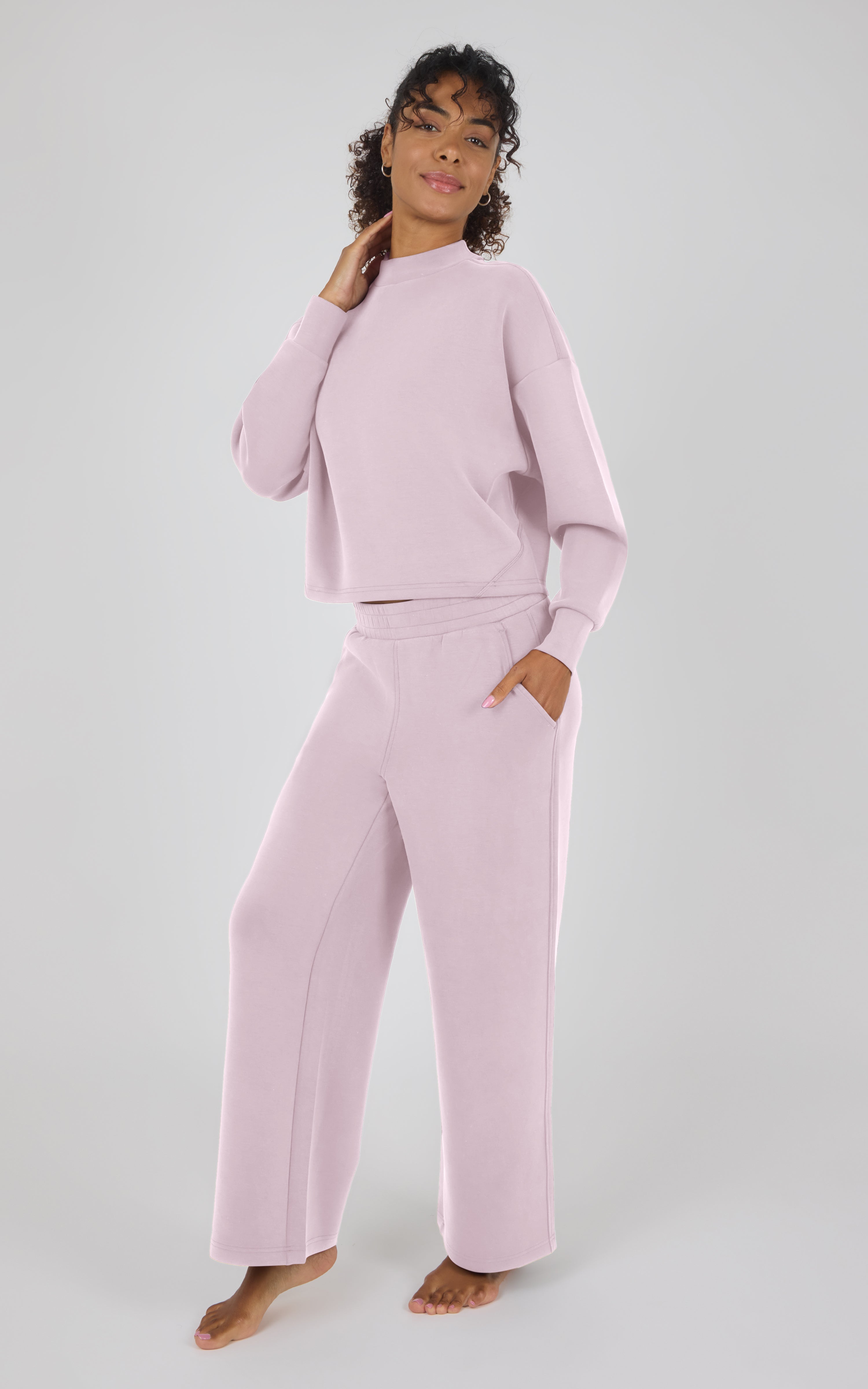 Sandwash Softlite Mock Neck Long Sleeve & Wide Leg Ankle Pant Set image