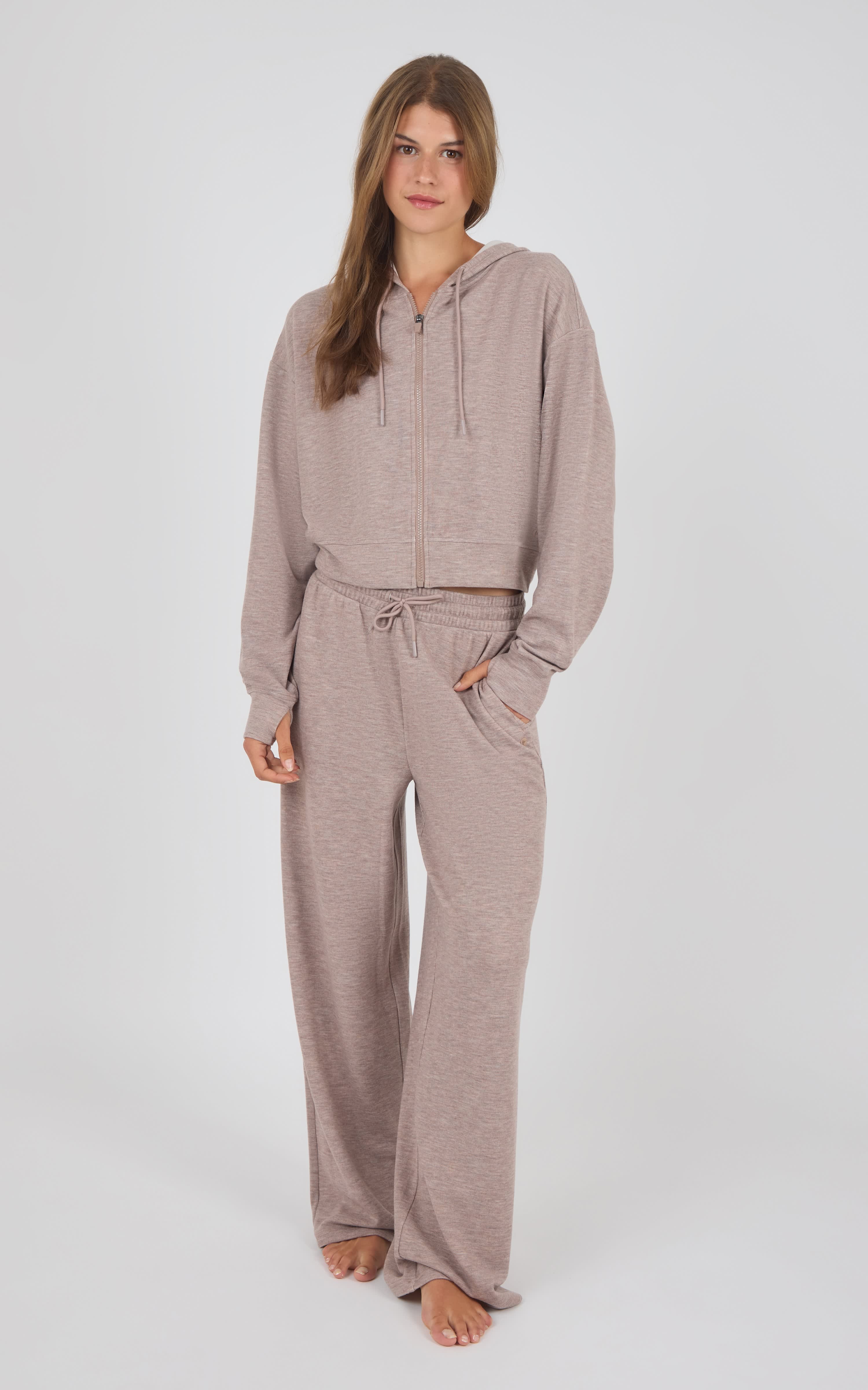 Aspen Fleece Alix Hoodie Jacket & Daya Wide Leg Pant Set - 90 Degree by Reflex