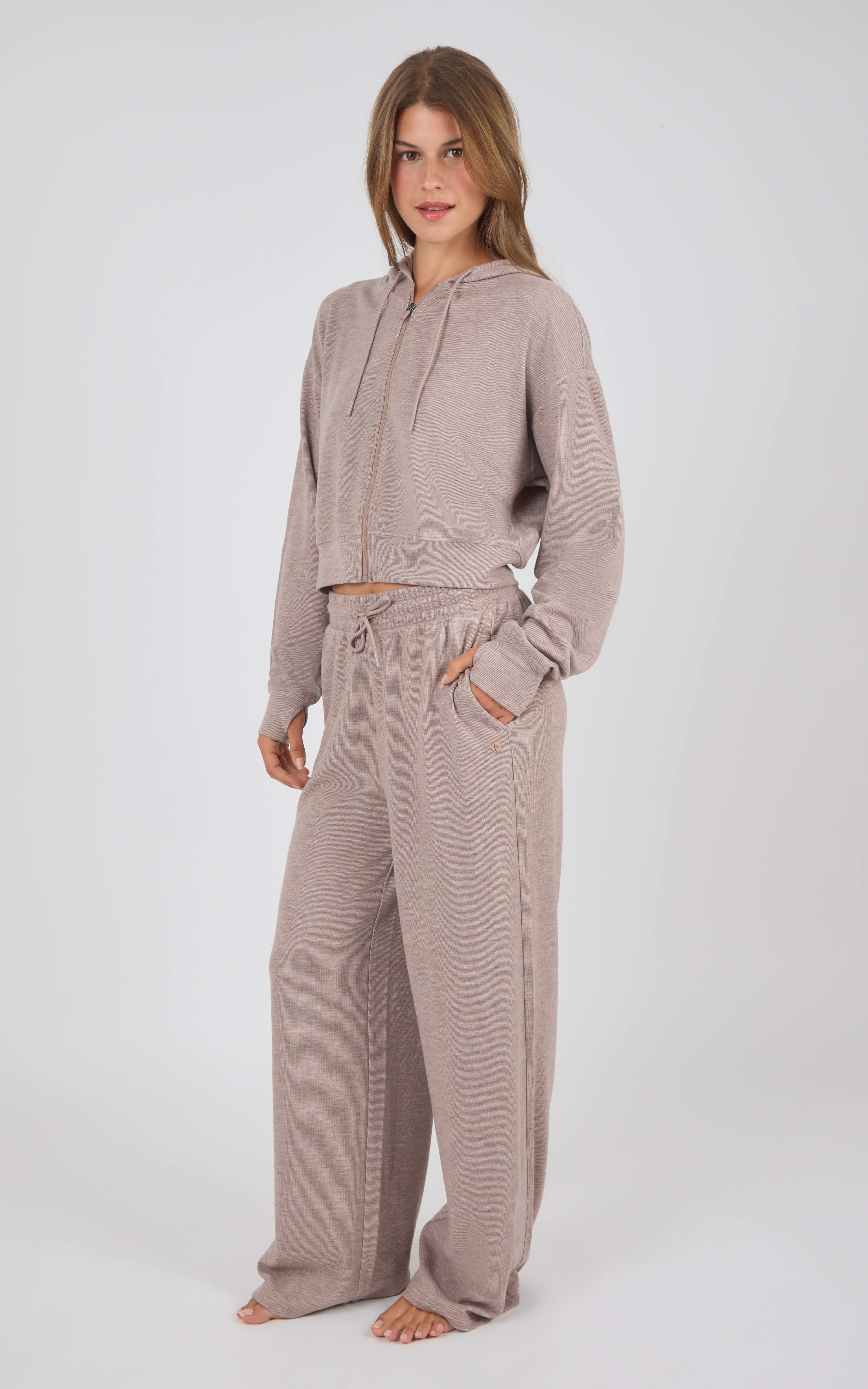 Aspen Fleece Alix Hoodie Jacket & Daya Wide Leg Pant Set - 90 Degree by Reflex