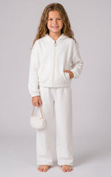 Girls Rhinestone Softlite Full Zip Alba Jacket W Hood And Wide Leg Zaria Pant W Side Pockets And Bag image