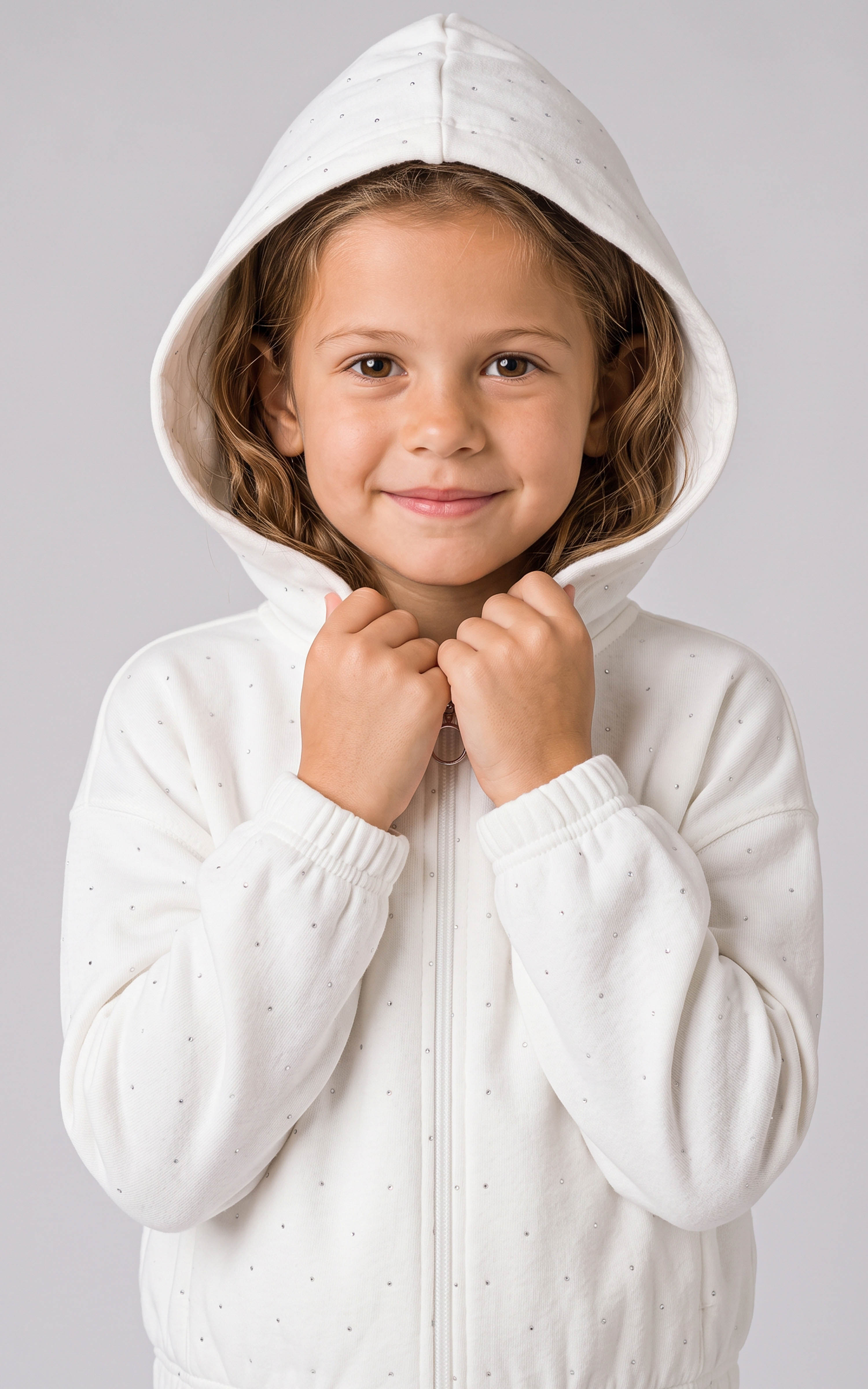 Girls Rhinestone Softlite Full Zip Alba Jacket W Hood And Wide Leg Zaria Pant W Side Pockets And Bag image