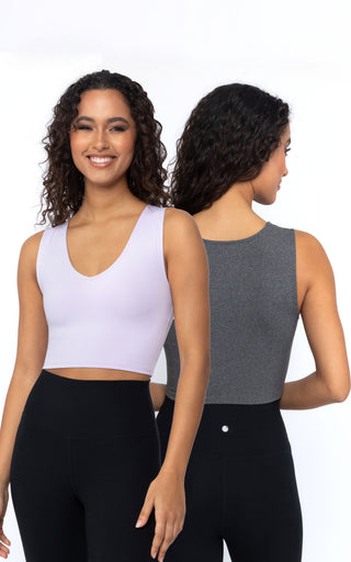2 Pack Lola Pure Cloud Basic Fitted V-Neck Muscle Cropped Tank Top