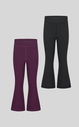 Little Girls 2 PK Ribbed Everyday Flared Leg Pant - Winter Bloom/Black - 1