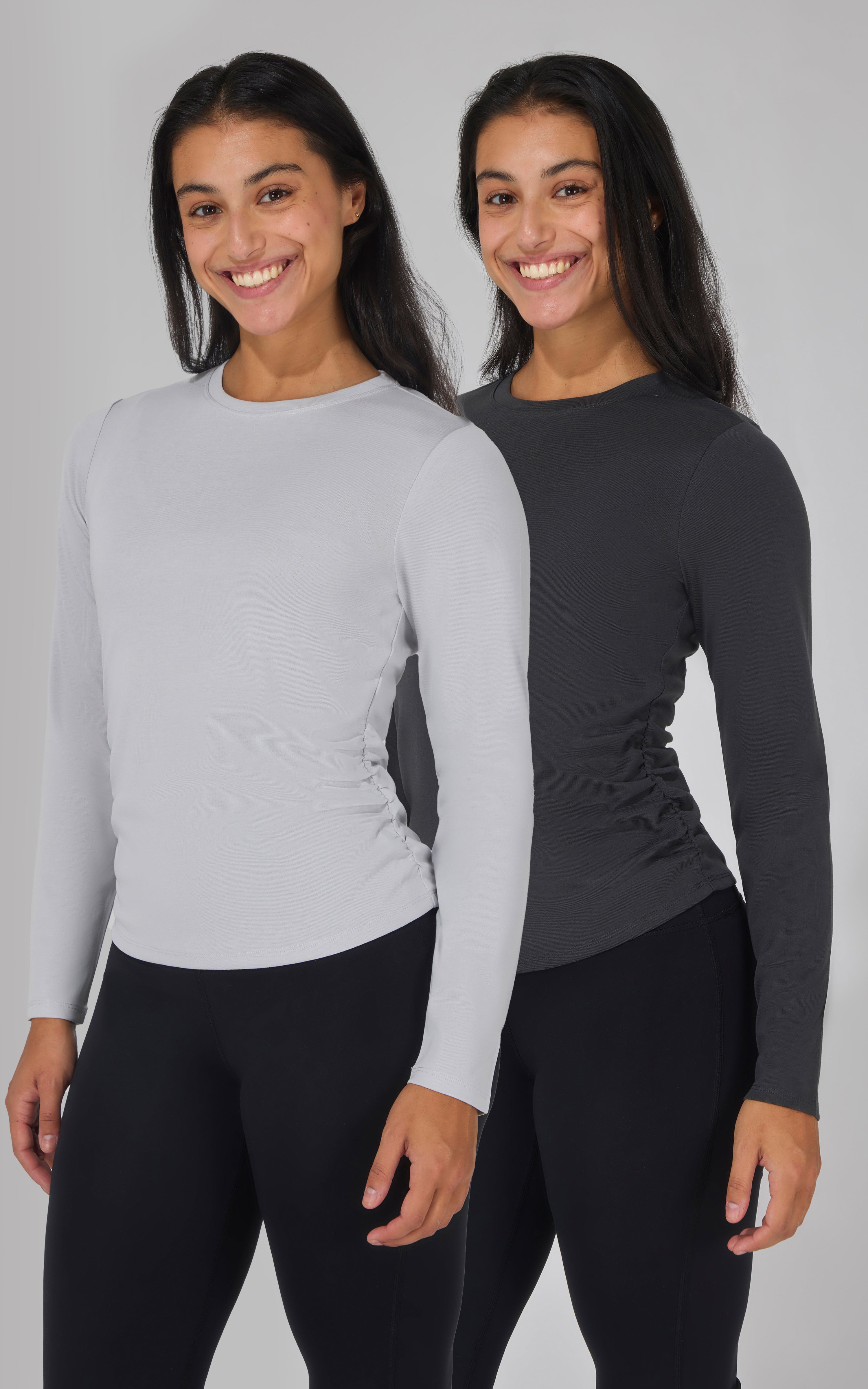 2 PK Side Ruched Long Sleeve Top - 90 Degree by Reflex
