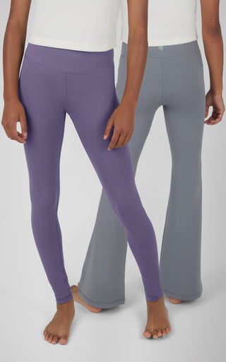 Girls 2 Pack  Interlock Everyday Full Length Legging and Everyday Interlock High Waist Flared Pant - 90 Degree by Reflex